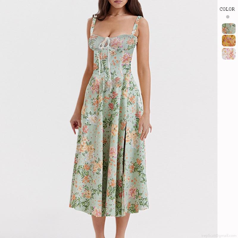 Women's French Floral Print Backless Cami Dress Summer Sexy Slim Fit A-Line Midi Dress Spaghetti Strap Square Neck High Waist Corset Style Party Clubwear Women's French Floral Print Backless Cami Dress Summer Sexy Slim Fit A-Line Midi Dress Spaghetti Strap Square Neck High Waist Corset Style Party Clubwear