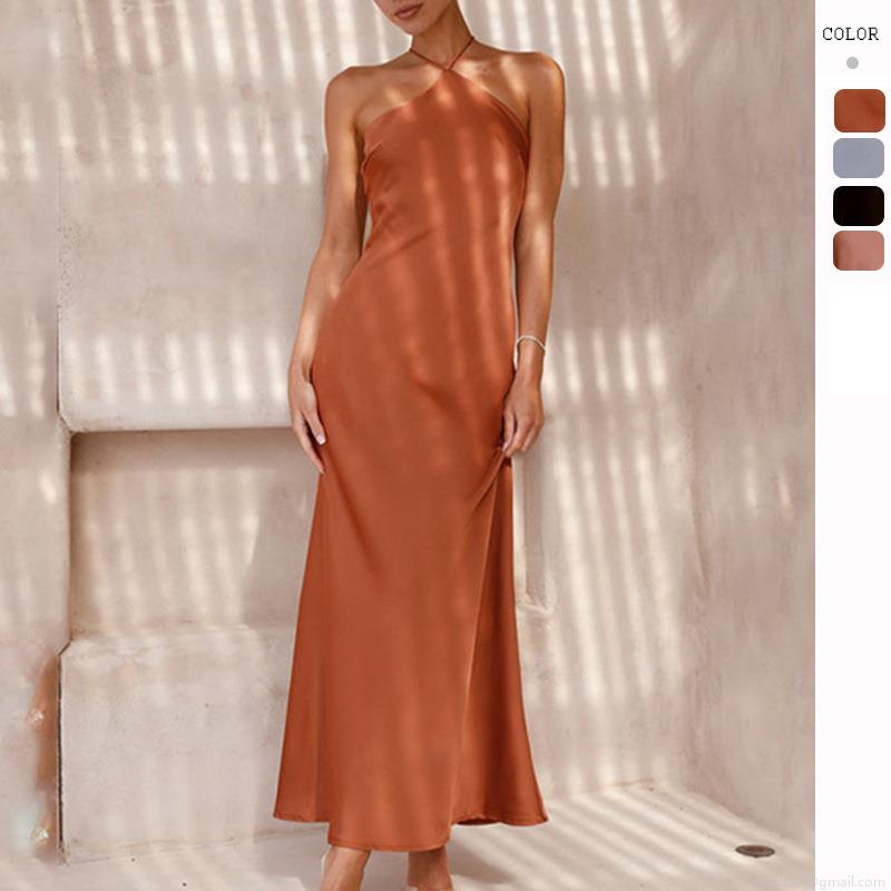 Women's Sexy Halter Neck Backless Satin Maxi Dress Elegant Solid Color Slim Fit Sleeveless Criss-Cross Strap Evening Party Summer Long Dress Women's Sexy Halter Neck Backless Satin Maxi Dress Elegant Solid Color Slim Fit Sleeveless Criss-Cross Strap Evening Party Summer Long Dress