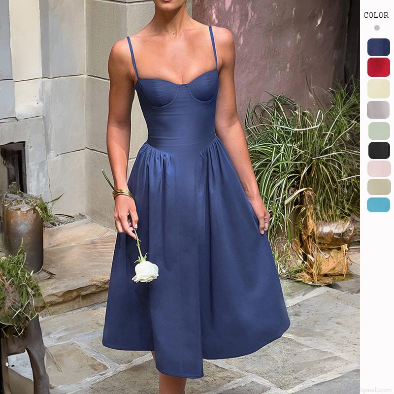 Women's Sexy Suspender Backless Midi Dress Polyester Slim Fit A-Line Large Swing Dress For Summer Party Vacation Elegant Solid Color Sundress Women's Sexy Suspender Backless Midi Dress Polyester Slim Fit A-Line Large Swing Dress For Summer Party Vacation Elegant Solid Color Sundress