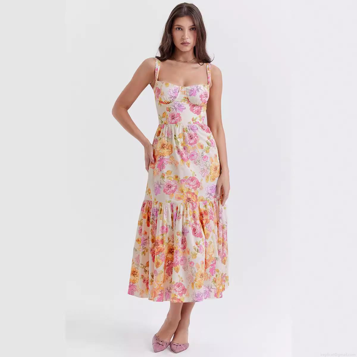 Women's Floral Print Spaghetti Strap Tiered Midi Dress Sweet & Spicy Style A-Line Summer Vacation Dress With Pockets Women's Floral Print Spaghetti Strap Tiered Midi Dress Sweet & Spicy Style A-Line Summer Vacation Dress With Pockets