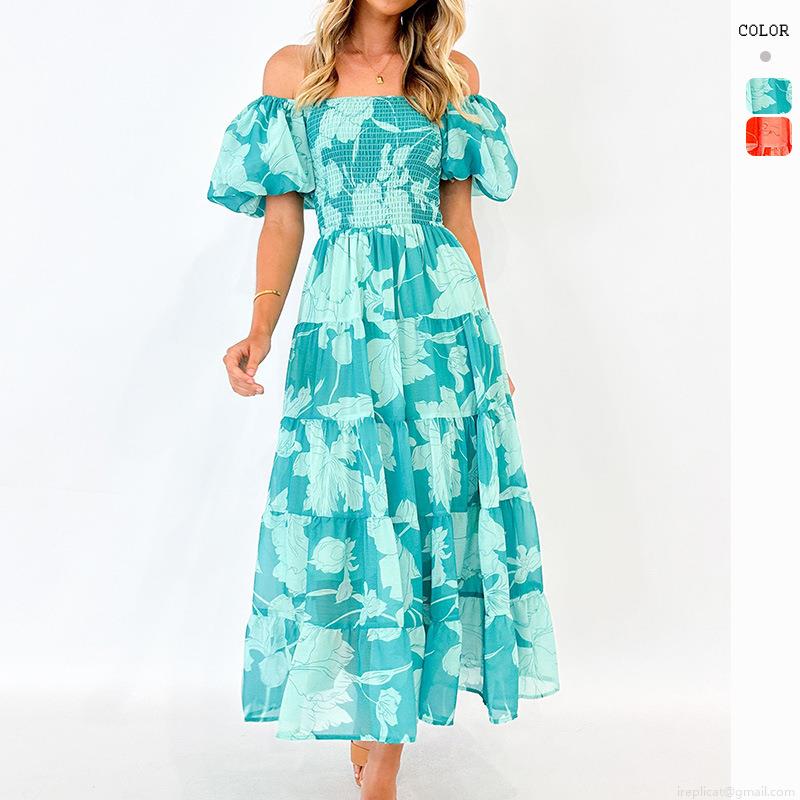 Women Off Shoulder Chiffon Puff Sleeve Floral Printed Tiered Maxi Dress Smocked Waist Boho Vacation Summer Sundress A-Line Beach Long Dress Women Off Shoulder Chiffon Puff Sleeve Floral Printed Tiered Maxi Dress Smocked Waist Boho Vacation Summer Sundress A-Line Beach Long Dress