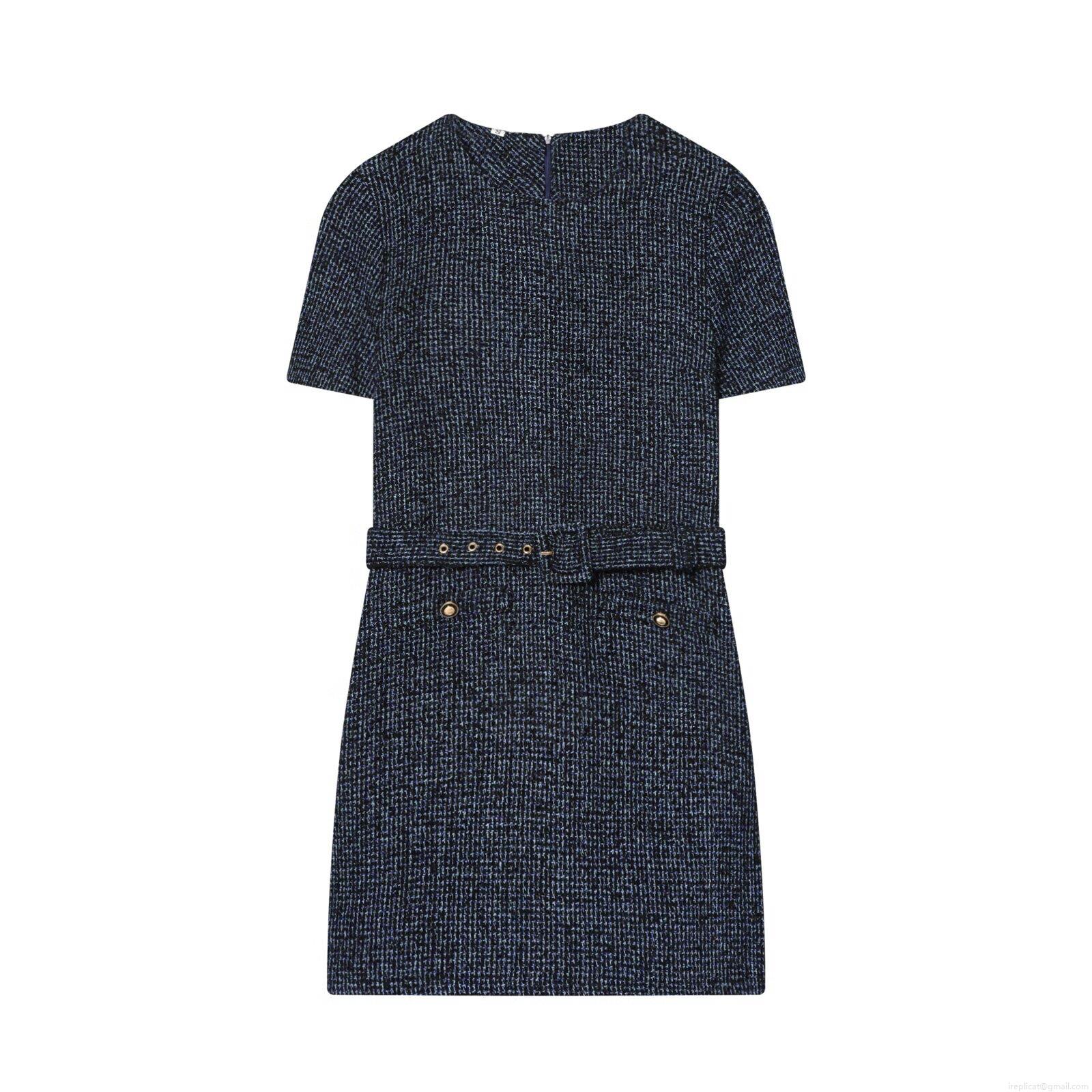 Women's Elegant Short Sleeve Tweed Dress With Belt Round Neck Slim Fit A-Line Midi Dress Office Lady Work Party Dress Women's Elegant Short Sleeve Tweed Dress With Belt Round Neck Slim Fit A-Line Midi Dress Office Lady Work Party Dress