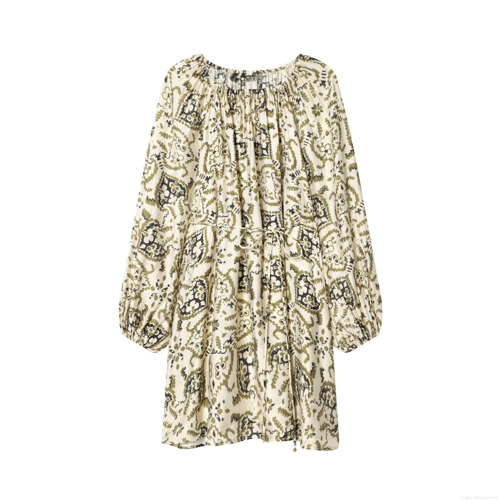 Women's Retro Bohemian Paisley Print Polyester Midi Dress Long Lantern Sleeve Tie Waist Round Neck Casual Loose Flowy Dress Women's Retro Bohemian Paisley Print Polyester Midi Dress Long Lantern Sleeve Tie Waist Round Neck Casual Loose Flowy Dress