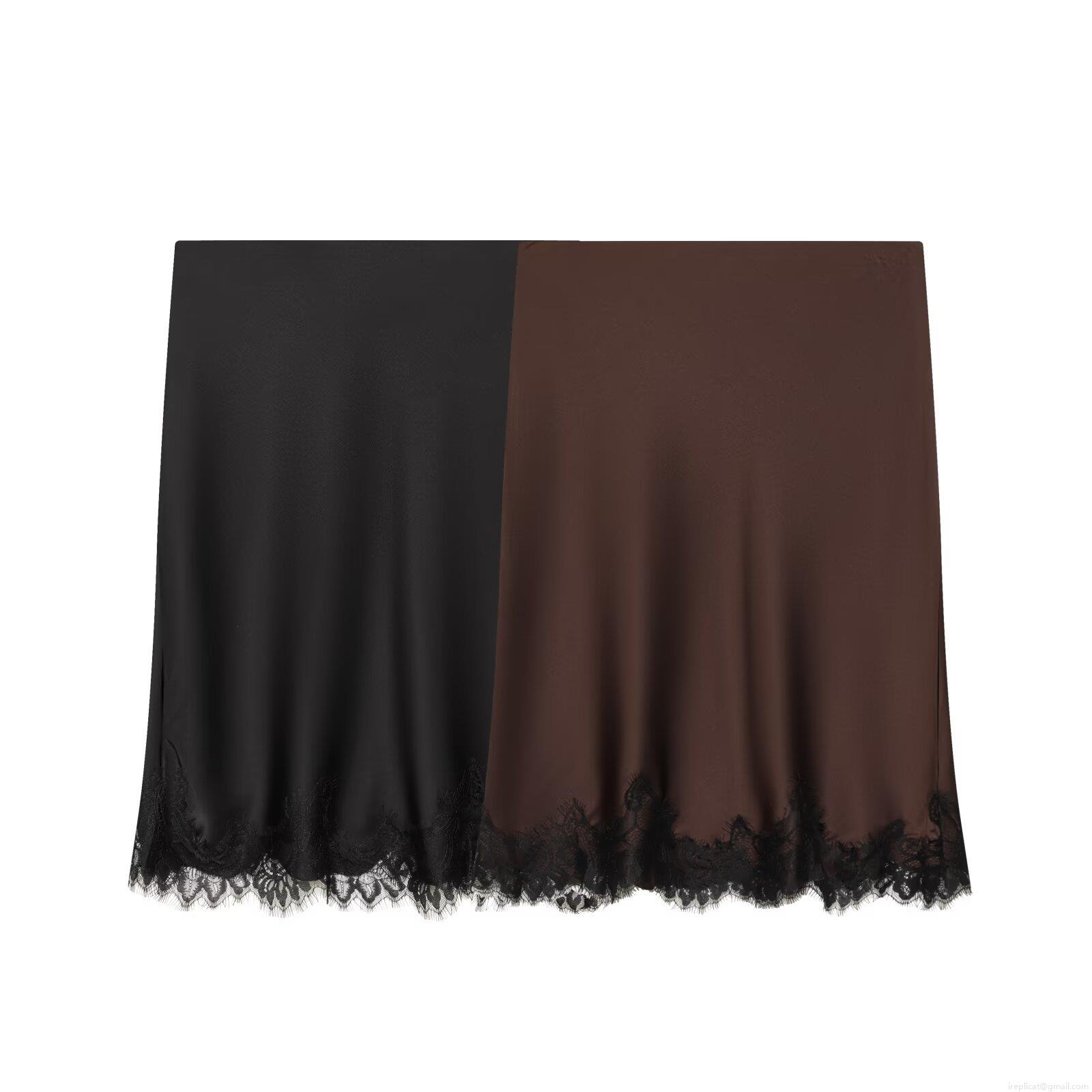Women's Elegant Satin Midi Skirt With Floral Lace Hem Patchwork Polyester A-line Skirt For Daily Commute Office Wear Women's Elegant Satin Midi Skirt With Floral Lace Hem Patchwork Polyester A-line Skirt For Daily Commute Office Wear