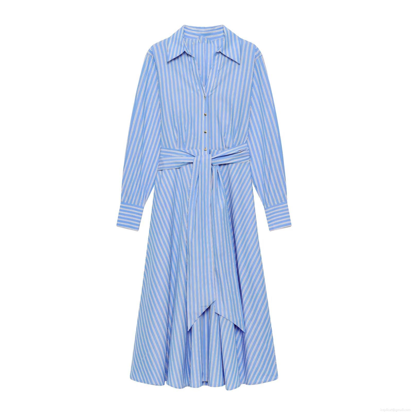 Women Chic Striped Shirt Dress Long Sleeve Button Down Tie-Waist A-Line Casual Daily Midi Dress Fashionable Polyester Outfit Women Chic Striped Shirt Dress Long Sleeve Button Down Tie-Waist A-Line Casual Daily Midi Dress Fashionable Polyester Outfit