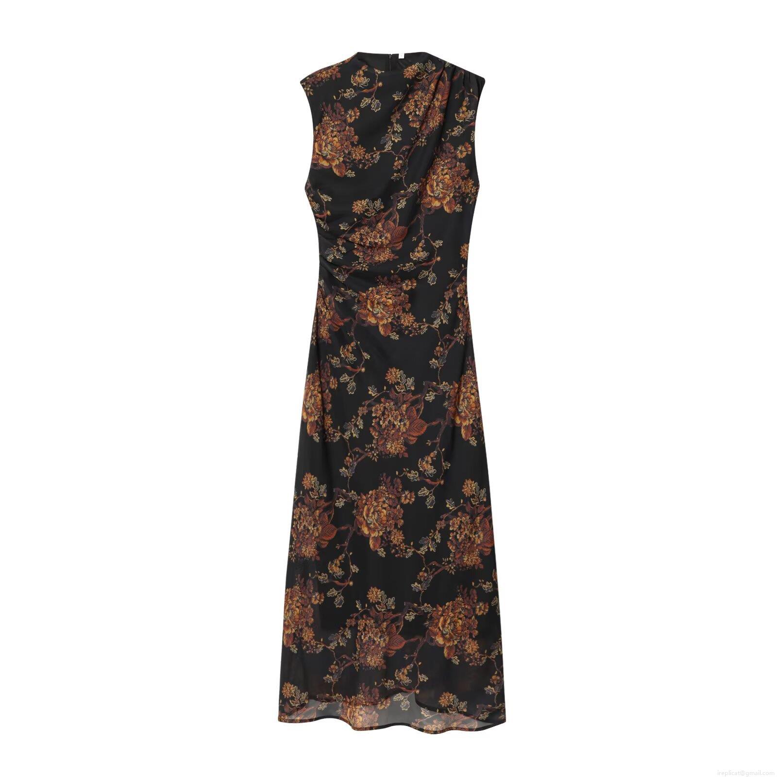 Women Vintage Sleeveless Floral Print Midi Dress Elegant Slim Fit Chiffon Qipao Style Bodycon Dress For Daily Party Women Clothing Women Vintage Sleeveless Floral Print Midi Dress Elegant Slim Fit Chiffon Qipao Style Bodycon Dress For Daily Party Women Clothing