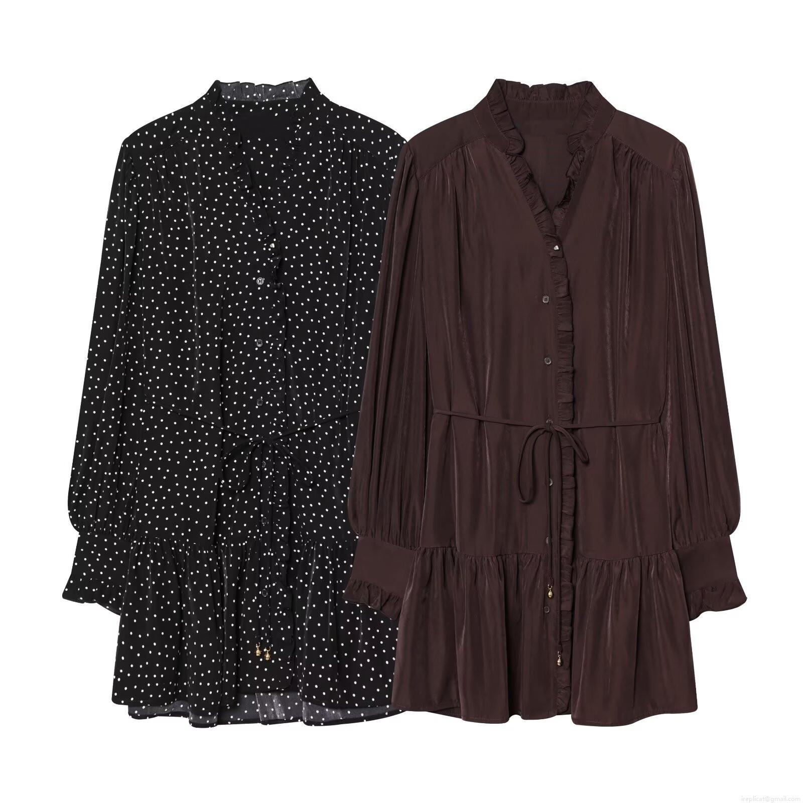 Women Fashion Long Sleeve Ruffle Collar Midi Dress Casual Vacation Tiered Satin Cupro Cotton Blend Polka Dot Solid Tie Waist Dresses for Women Women Fashion Long Sleeve Ruffle Collar Midi Dress Casual Vacation Tiered Satin Cupro Cotton Blend Polka Dot Solid Tie Waist Dresses for Women
