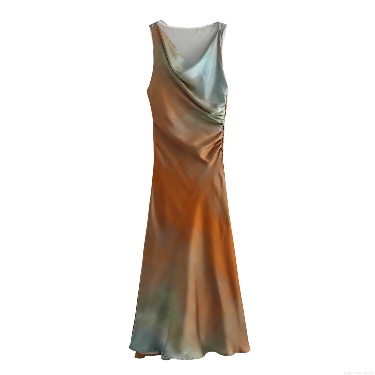 Women's Tie-Dye Print Satin Midi Dress Sleeveless Cowl Neck Slim Fit Side Ruched Elegant Sexy Bodycon Party Clubwear Dress Women's Tie-Dye Print Satin Midi Dress Sleeveless Cowl Neck Slim Fit Side Ruched Elegant Sexy Bodycon Party Clubwear Dress