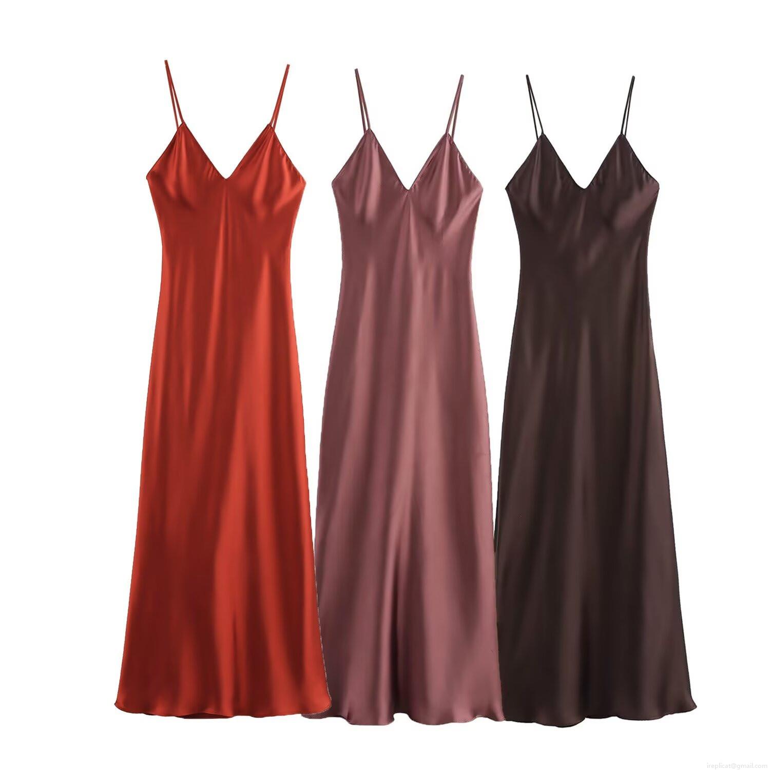 Women's Sexy Backless Satin Slip Dress Elegant V-Neck Sleeveless Mid-Length A-Line Solid Color Silk Texture Midi Dress for Summer Party Night Out Clubwear Women's Sexy Backless Satin Slip Dress Elegant V-Neck Sleeveless Mid-Length A-Line Solid Color Silk Texture Midi Dress for Summer Party Night Out Clubwear