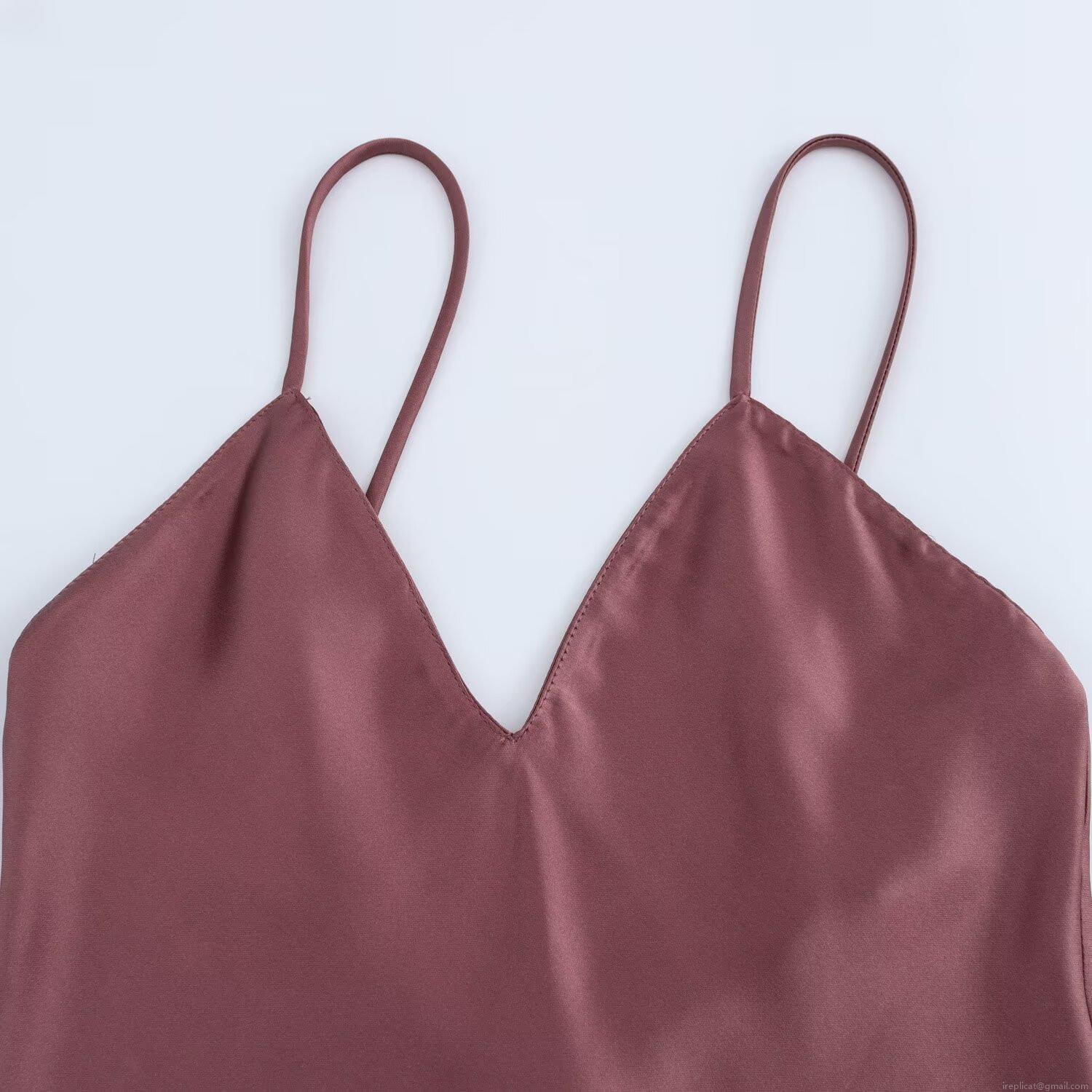Women\'s Sexy Backless Satin Slip Dress Elegant V-Neck Sleeveless Mid-Length A-Line Solid Color Silk Texture Midi Dress for Summer Party Night Out Clubwear