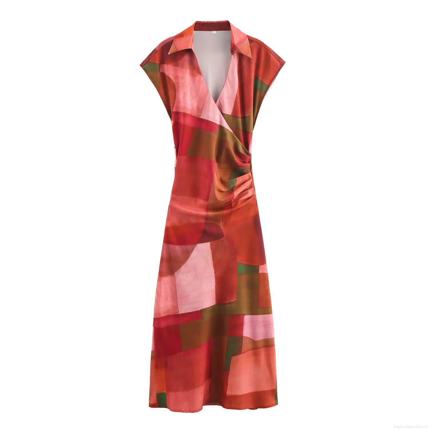 Women's Geometric Print Satin Texture V-Neck Dress Sleeveless Polyester Spandex Midi Dress Office Party Vacation Slim Fit High Waist Printed Dress Women's Geometric Print Satin Texture V-Neck Dress Sleeveless Polyester Spandex Midi Dress Office Party Vacation Slim Fit High Waist Printed Dress