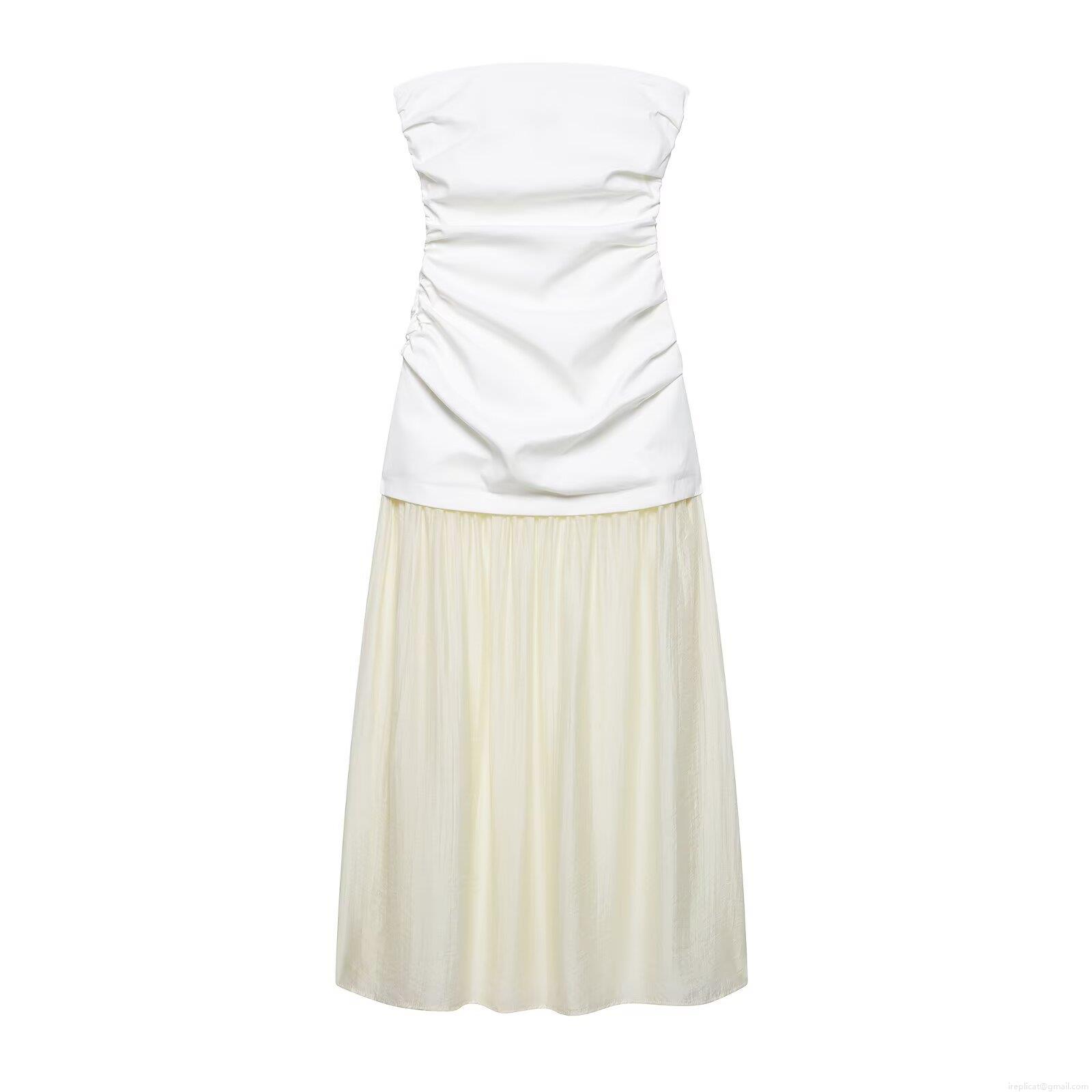 Sexy Women's Tube Top Patchwork Midi Dress Off-Shoulder Backless Ruched Pleated Polyester Spandex Elegant Summer Party Sundress Sexy Women's Tube Top Patchwork Midi Dress Off-Shoulder Backless Ruched Pleated Polyester Spandex Elegant Summer Party Sundress