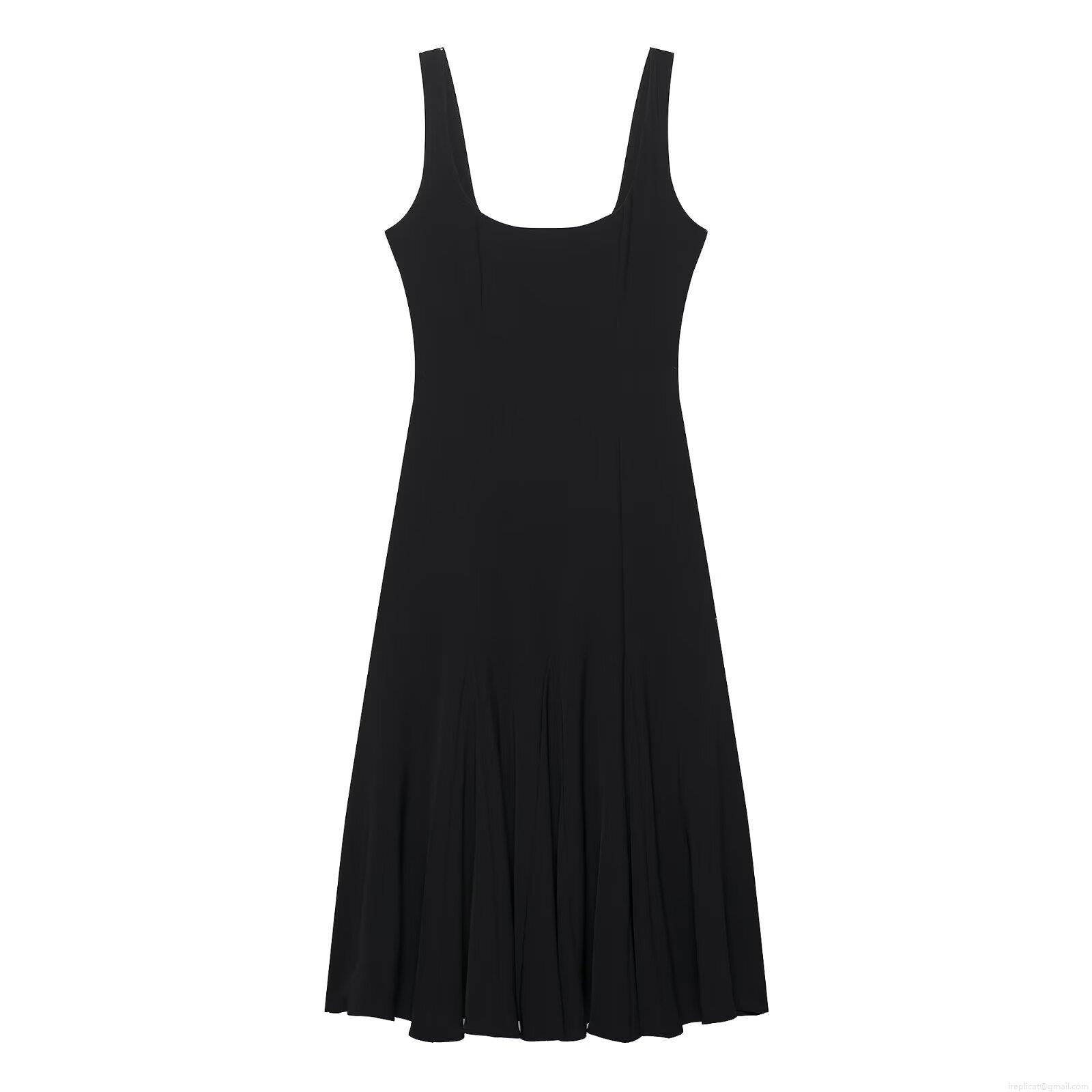 Women's Elegant U-Neck Sleeveless Midi Dress Polyester Spandex Blend A-Line Pleated Hem Slim Fit Waist Minimalist Black Dress For Commute Dating Party Women's Elegant U-Neck Sleeveless Midi Dress Polyester Spandex Blend A-Line Pleated Hem Slim Fit Waist Minimalist Black Dress For Commute Dating Party