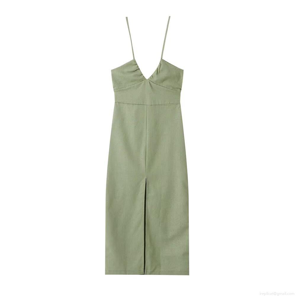 Women Sexy Backless V-Neck Cami Midi Dress Front Slit Bow Tie Back Cotton Blend Summer Vacation Party Dress Avocado Green Solid Color Sleeveless Slinky Dress Women Sexy Backless V-Neck Cami Midi Dress Front Slit Bow Tie Back Cotton Blend Summer Vacation Party Dress Avocado Green Solid Color Sleeveless Slinky Dress