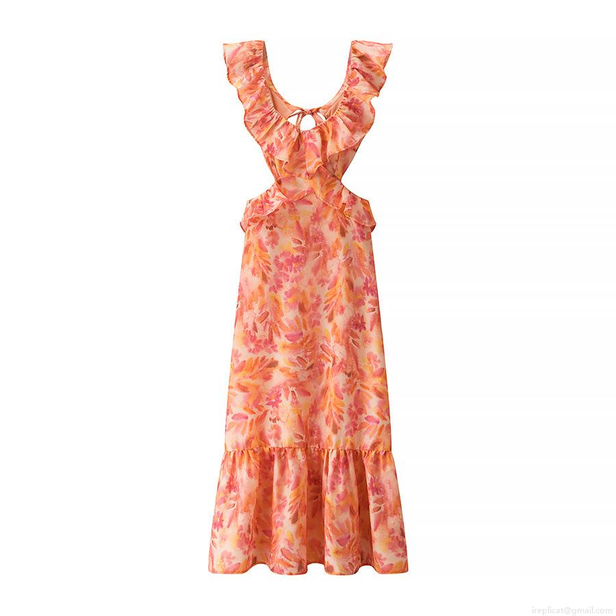 Women's V-Neck Sleeveless Floral Midi A-Line Dress Resort Style Sexy Cut-Out Backless Bow Tie Ruffle Trim Summer Vacation Beach Party Sundress Women's V-Neck Sleeveless Floral Midi A-Line Dress Resort Style Sexy Cut-Out Backless Bow Tie Ruffle Trim Summer Vacation Beach Party Sundress