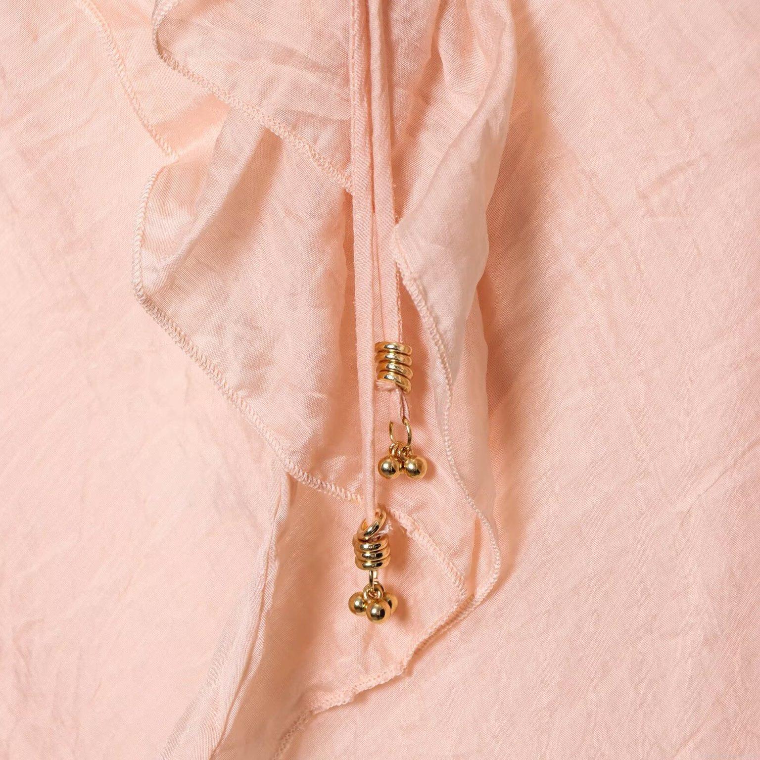 Women Sexy V-Neck Spaghetti Strap Layered Ruffle Backless Midi Slip Dress Peach Pink Polyester Satin Chic Party Clubwear Bodycon Dress