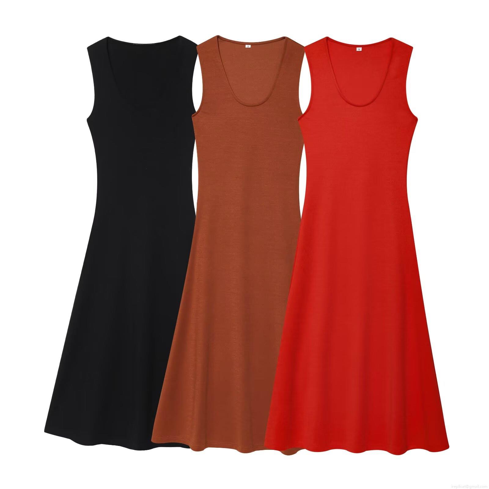 Women's Knit Sleeveless Round Neck A-Line Midi Dress Elegant Slim Fit Solid Color Polyester Spandex Casual Party Dress Women's Knit Sleeveless Round Neck A-Line Midi Dress Elegant Slim Fit Solid Color Polyester Spandex Casual Party Dress
