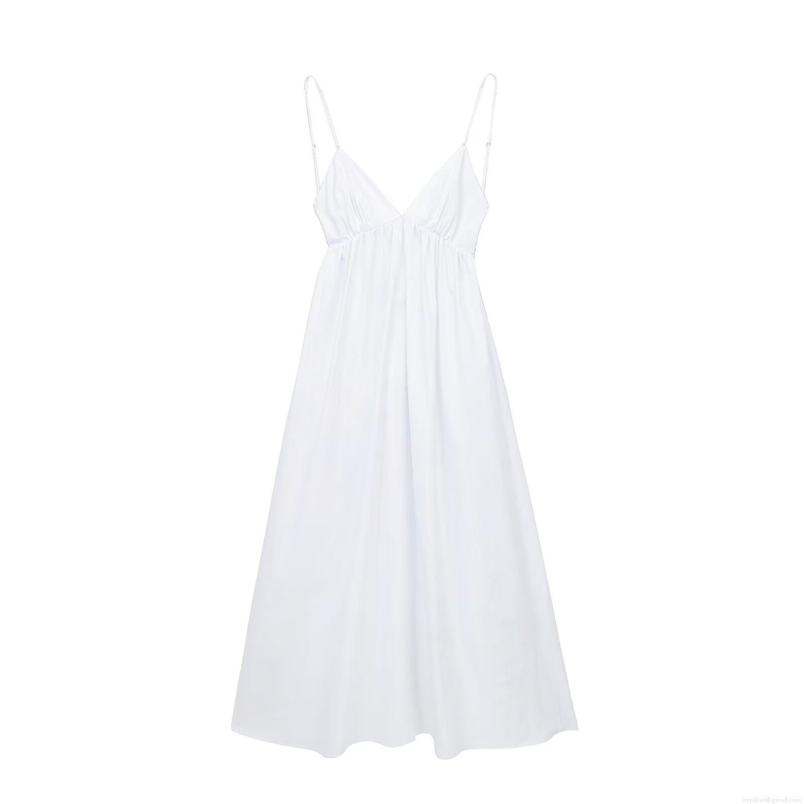 Women's Sexy Backless Cami Midi Dress V-Neck Hollow Out Pleated Cotton Blend A-Line Long Dress For Summer Party Date Vacation Women's Sexy Backless Cami Midi Dress V-Neck Hollow Out Pleated Cotton Blend A-Line Long Dress For Summer Party Date Vacation