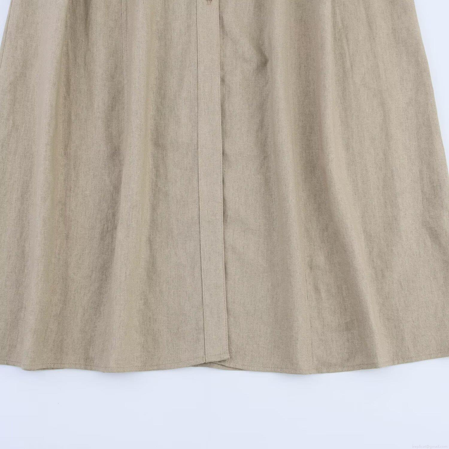 Women\'s Sleeveless Linen Midi Dress Cargo Style Lapel Single Breasted High Waist A-Line Summer Commuter Minimalist Solid Color Dress With Pockets