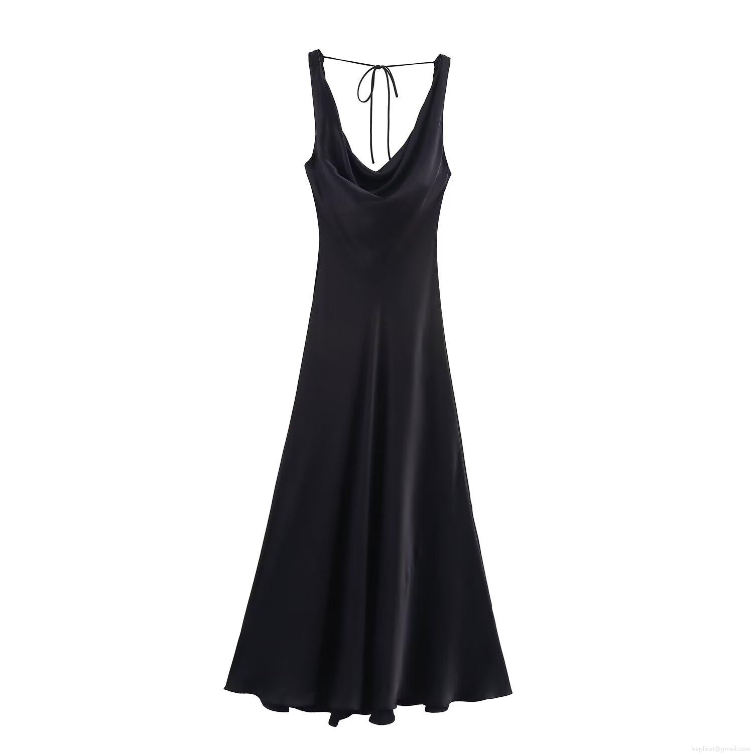 Women Sexy Satin Cowl Neck Spaghetti Strap Dress Backless Lace Up Polyester Spandex Slim Fit Maxi Dress for Evening Party Celebrity Style Women Sexy Satin Cowl Neck Spaghetti Strap Dress Backless Lace Up Polyester Spandex Slim Fit Maxi Dress for Evening Party Celebrity Style