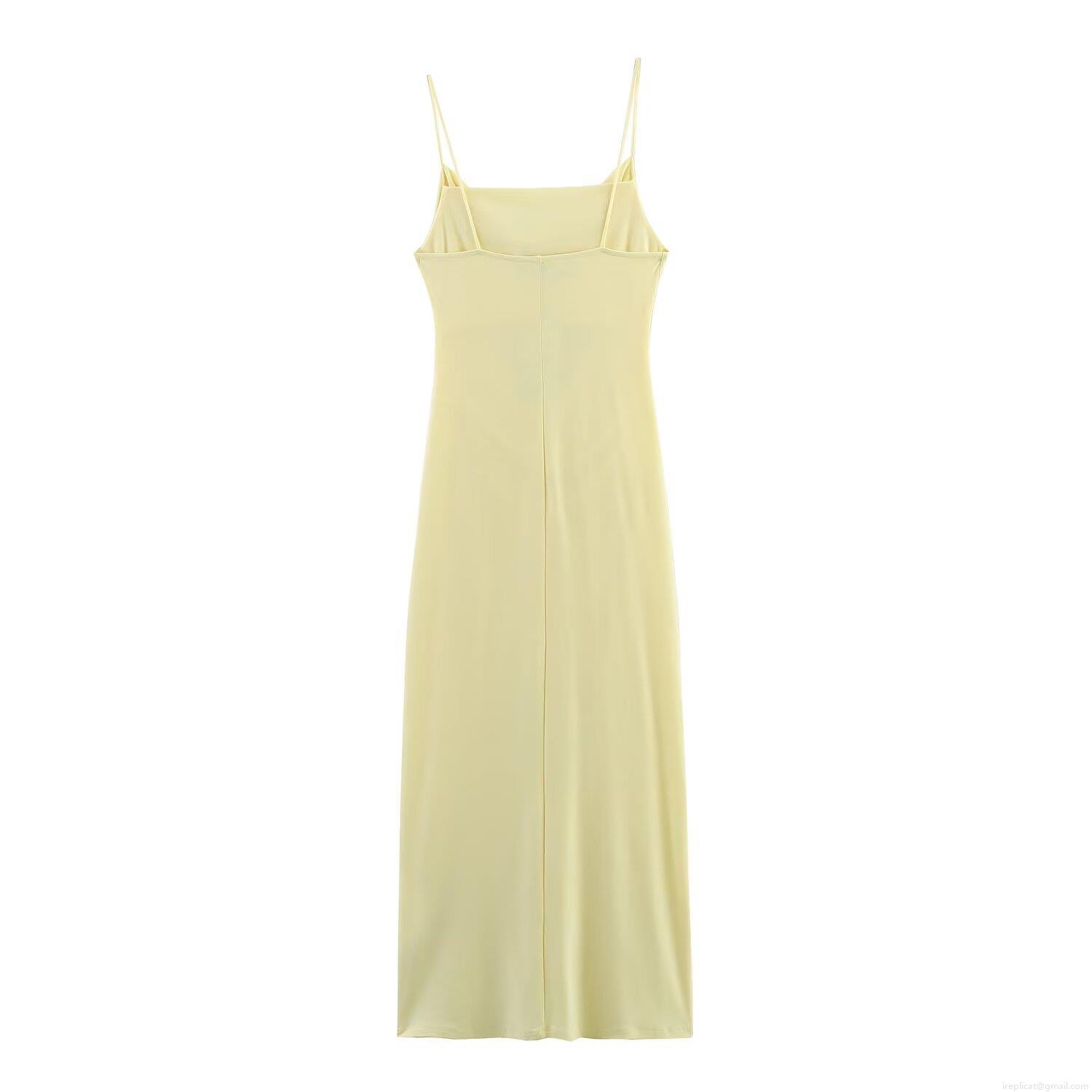 Women\'s Sexy Cowl Neck Ruched Midi Dress Satin Milk Silk Spaghetti Strap Bodycon Party Slip Dress Elegant Summer Solid Color Outfits