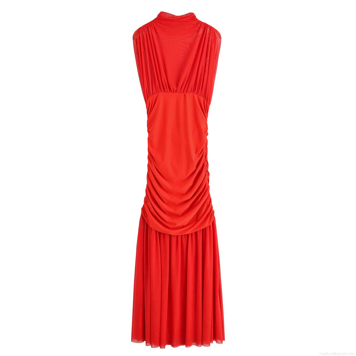 Women's Sexy Mesh Splicing Pleated Slim Midi Dress Elegant Sleeveless Half High Neck Bodycon Party Evening Gown Summer Solid Color Clubwear Women's Sexy Mesh Splicing Pleated Slim Midi Dress Elegant Sleeveless Half High Neck Bodycon Party Evening Gown Summer Solid Color Clubwear