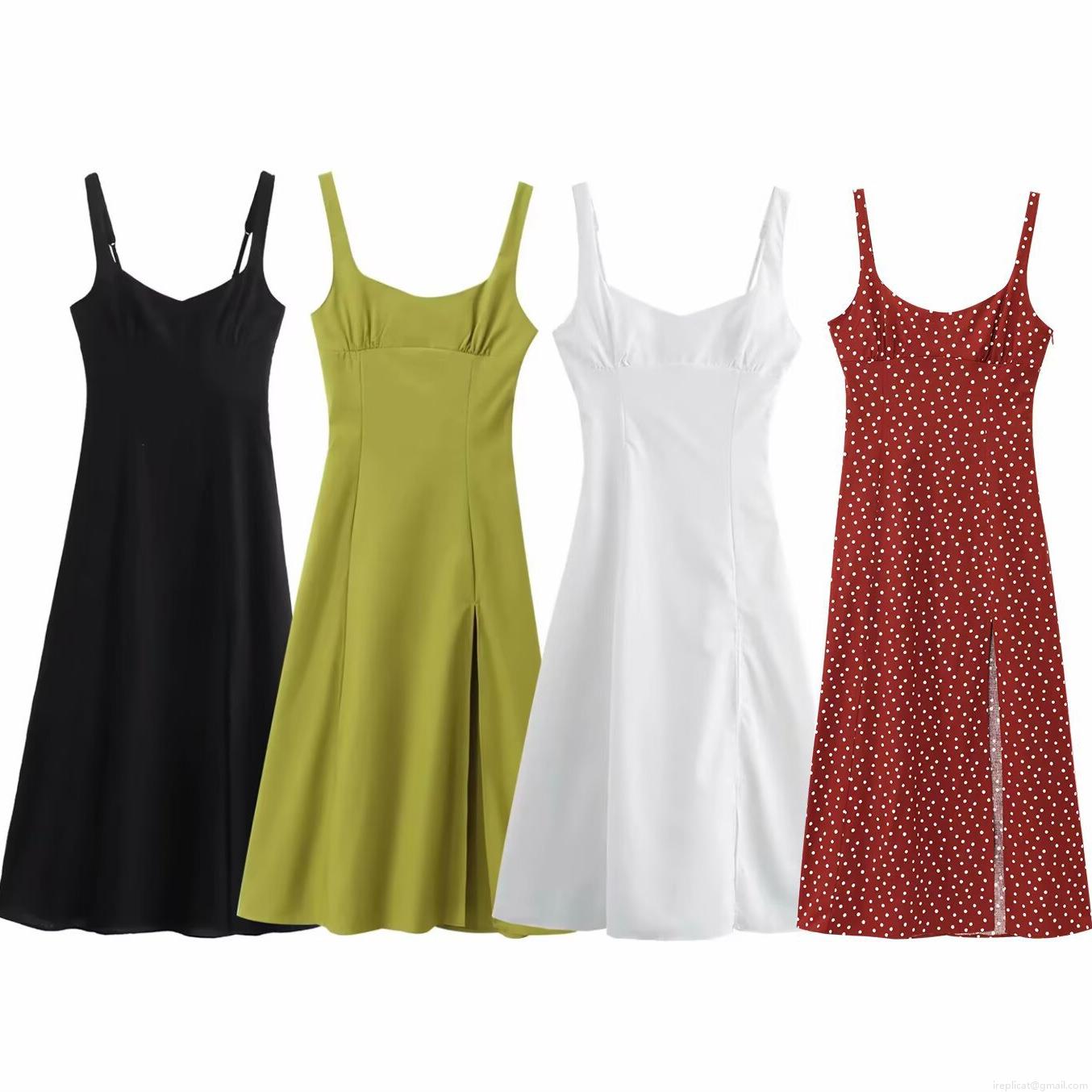 Women Sexy Polka Dot Linen Blend Camisole Dress Slim Fit Side Split Midi Maxi Dress For Summer Vacation Daily Wear Women Sexy Dresses Women Sexy Polka Dot Linen Blend Camisole Dress Slim Fit Side Split Midi Maxi Dress For Summer Vacation Daily Wear Women Sexy Dresses