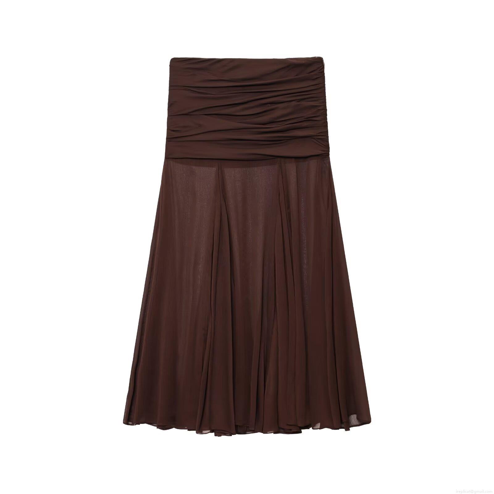Women's Sexy Strapless Ruched Midi Dress Summer Coffee Semi-Transparent Chiffon Crepe Tube Top Pleated Long Dress For Party Clubwear Vacation Women's Sexy Strapless Ruched Midi Dress Summer Coffee Semi-Transparent Chiffon Crepe Tube Top Pleated Long Dress For Party Clubwear Vacation