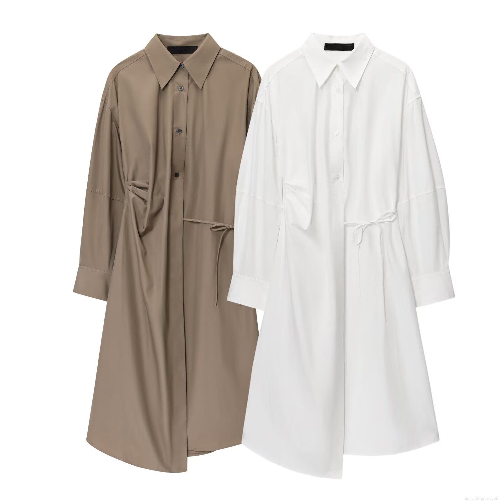 Women's Casual Long Sleeve Cotton Shirt Dress Fashion Asymmetric Hem Tie Waist Lapel Single Breasted Midi Dress For Summer Daily Wear Women's Casual Long Sleeve Cotton Shirt Dress Fashion Asymmetric Hem Tie Waist Lapel Single Breasted Midi Dress For Summer Daily Wear