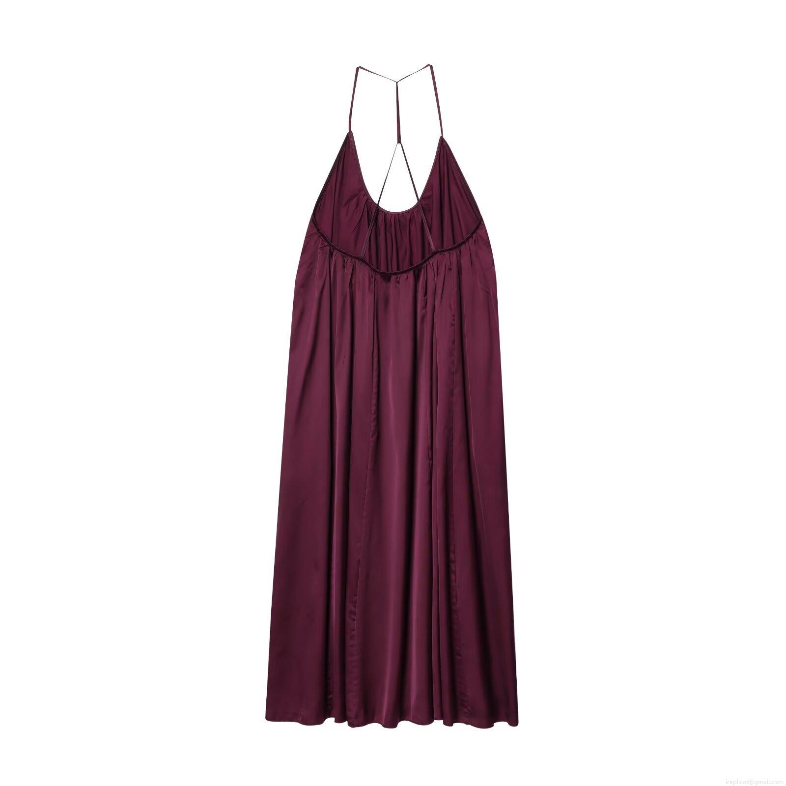 Women\'s Sexy Backless Satin Midi Dress V Neck Crossover Straps Silk Texture Elegant Party Evening Long Dress Solid Color Sleeveless Halter Cami Dress