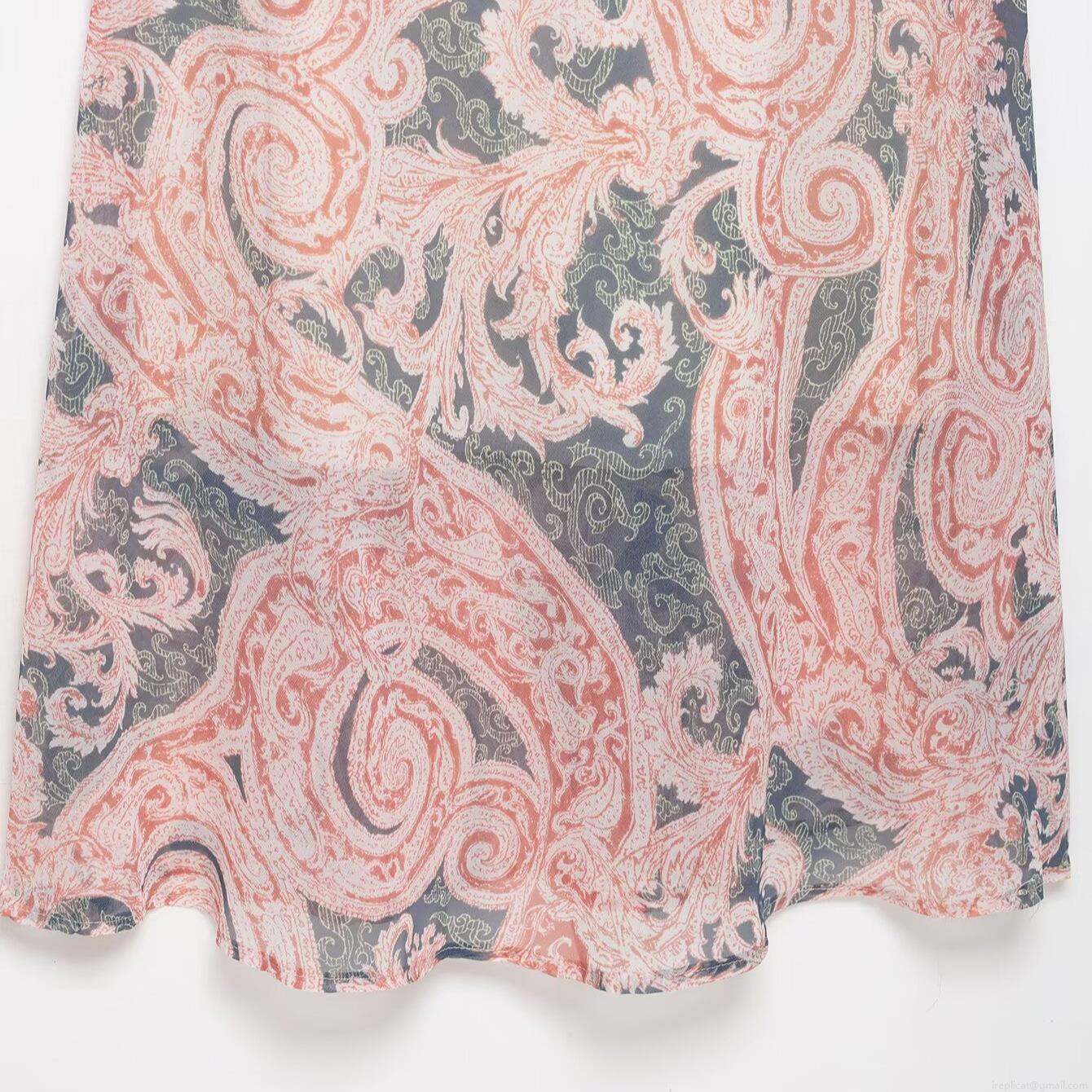Women Sexy Backless Paisley Print Midi Dress Ruffle Strap V-Neck Tie Front Polyester Summer Vacation Slim Fit Party Sundress