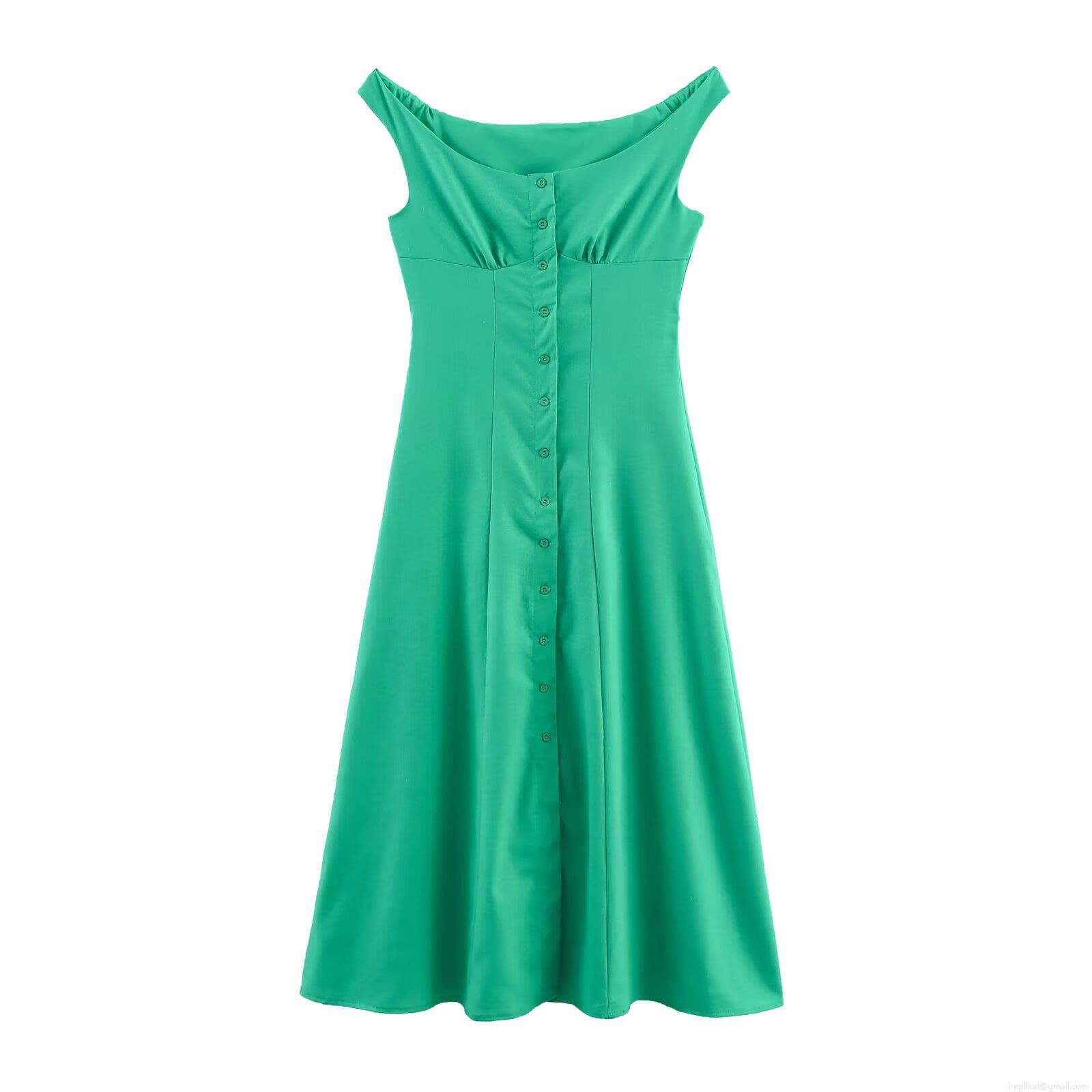 Women's Summer Elegant Sleeveless Square Neck Button Front Tie Waist Polyester Spandex Blend Midi Dress For Casual Party Women's Summer Elegant Sleeveless Square Neck Button Front Tie Waist Polyester Spandex Blend Midi Dress For Casual Party