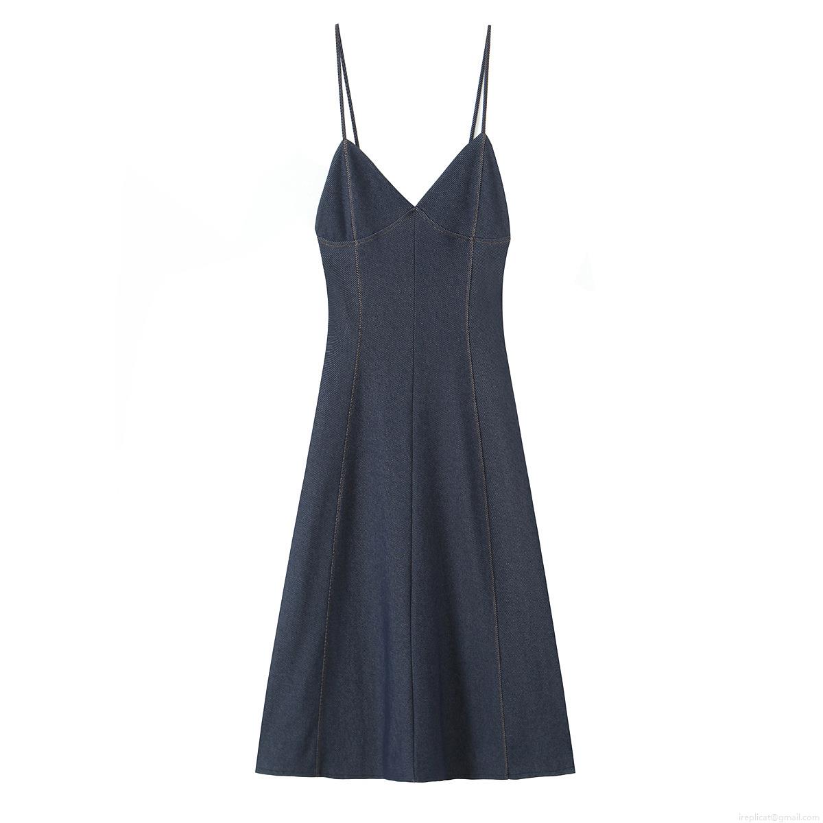 Women's Sexy Backless Denim Texture Cami Midi Dress Slim Fit V-Neck A-Line Summer Sundress For Party Vacation Dating Blue Women's Sexy Backless Denim Texture Cami Midi Dress Slim Fit V-Neck A-Line Summer Sundress For Party Vacation Dating Blue