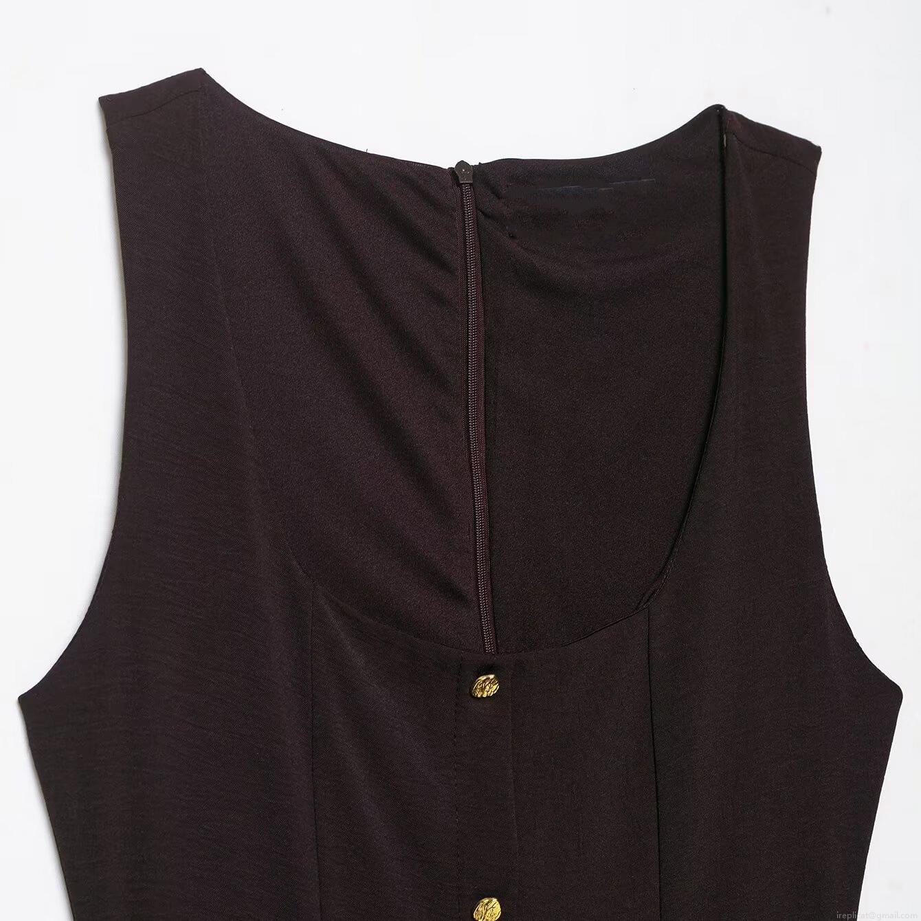 Women\'s Elegant Sleeveless Square Neck Midi Dress With Belt Single Breasted Button Decoration Polyester Slim Fit A-Line Dress For Office Party Daily Wear