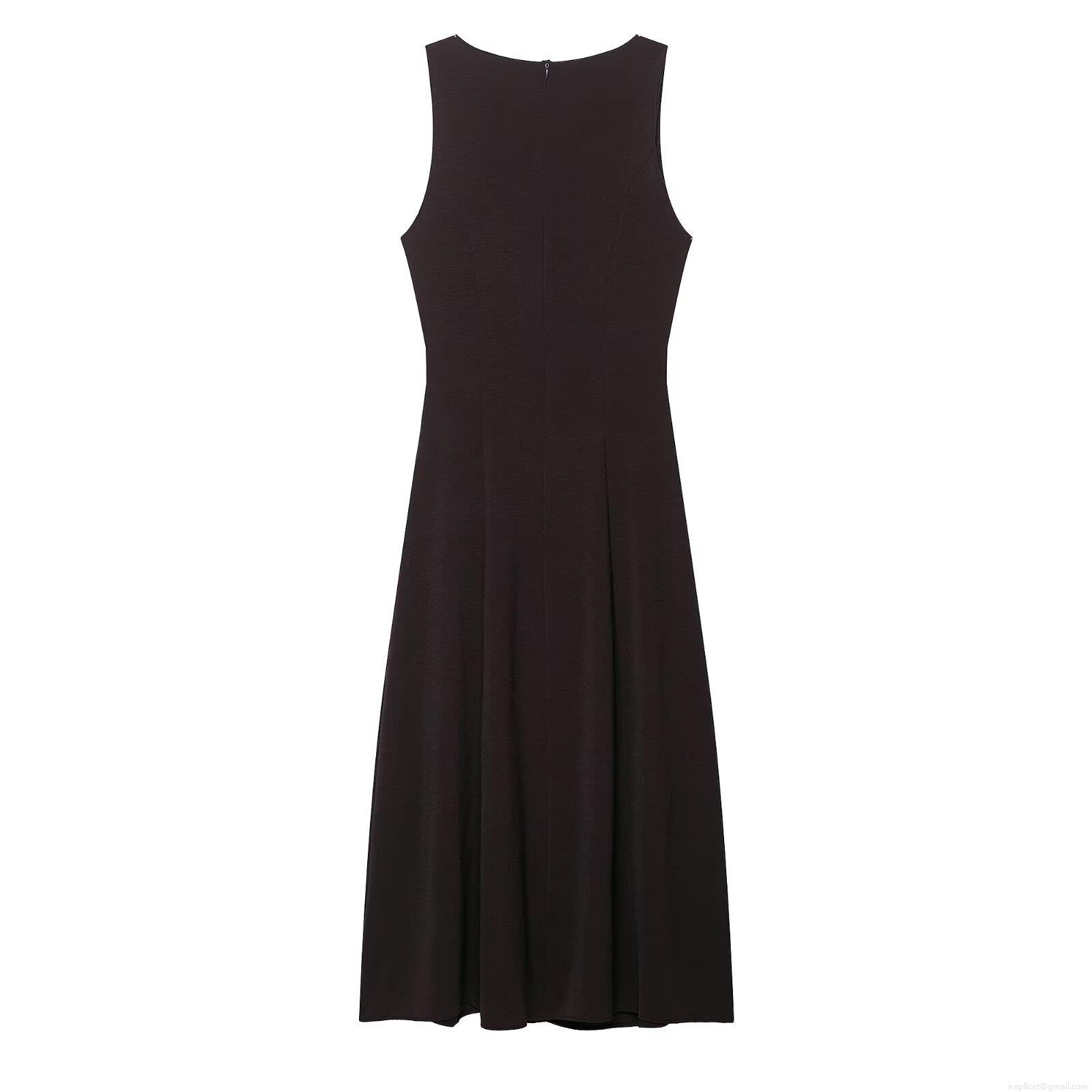 Women\'s Elegant Sleeveless Square Neck Midi Dress With Belt Single Breasted Button Decoration Polyester Slim Fit A-Line Dress For Office Party Daily Wear