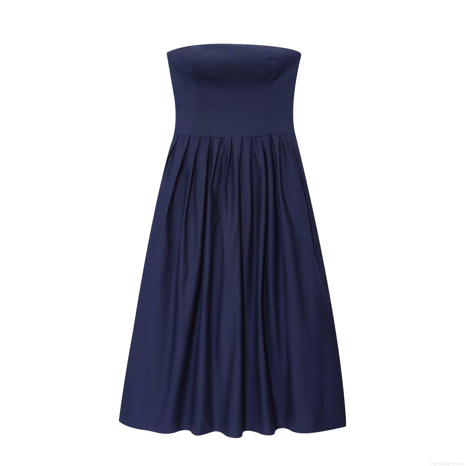 Women's Sexy Tube Top Midi Dress Elegant Backless Pleated A-Line Polyester Cotton Blend Dark Blue Party Evening Summer Celebration Dress Women's Sexy Tube Top Midi Dress Elegant Backless Pleated A-Line Polyester Cotton Blend Dark Blue Party Evening Summer Celebration Dress