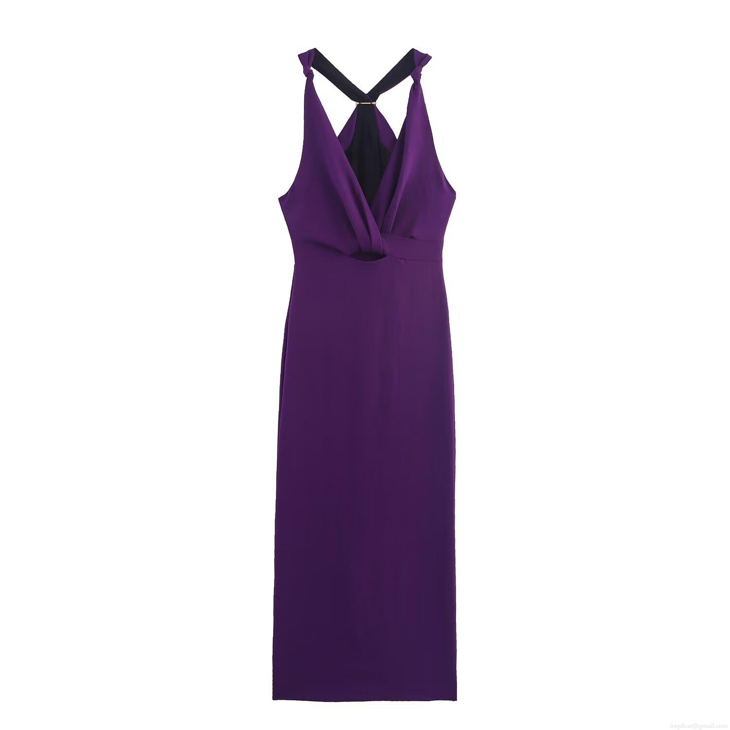 Women's Sexy Halter Neck Midi Dress Backless Cross Strap Twist Knot Polyester Spandex Bodycon Dress With Metal Ring Decoration For Party Summer Fashion