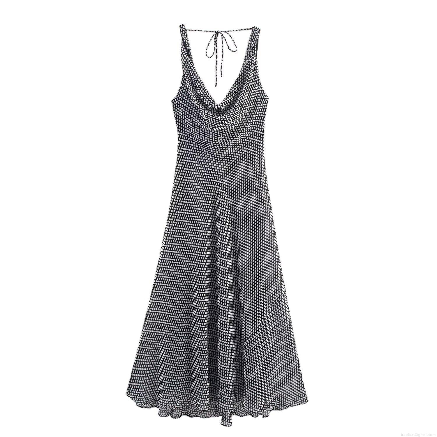 Sexy Polka Dot Midi Dress For Women Summer Halter Backless Cowl Neck A-Line Polyester Spandex Elegant Vintage Party Clubwear Sleeveless Sundress Sexy Polka Dot Midi Dress For Women Summer Halter Backless Cowl Neck A-Line Polyester Spandex Elegant Vintage Party Clubwear Sleeveless Sundress