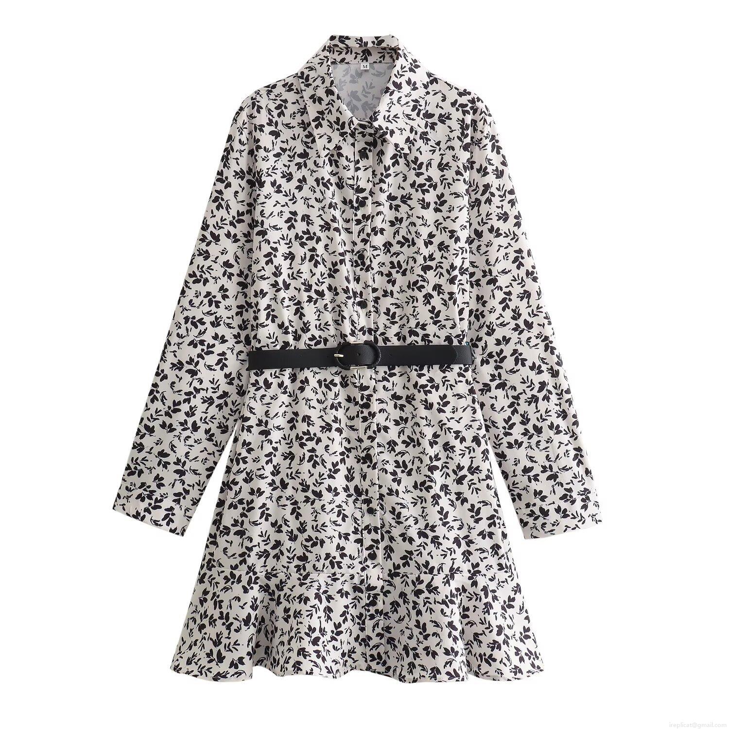 Women Elegant Floral Print Shirt Dress With Belt Long Sleeve Button Down A-Line Midi Dress Polyester Spandex Fashion Office Wear Women Elegant Floral Print Shirt Dress With Belt Long Sleeve Button Down A-Line Midi Dress Polyester Spandex Fashion Office Wear
