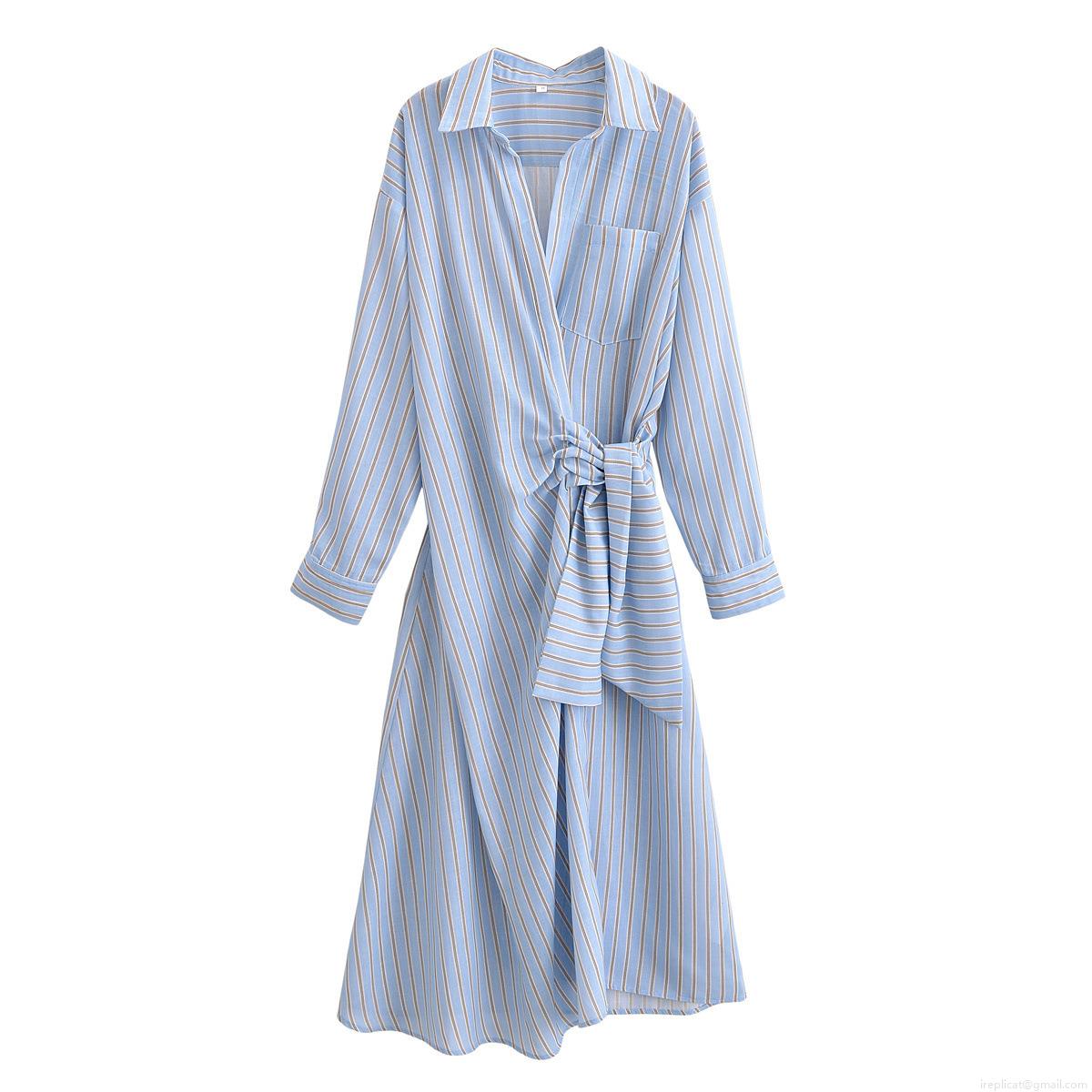 Women's Fashion Striped Shirt Dress Elegant Lapel Long Sleeve Midi A-Line Dress With Waist Tie Casual Daily Polyester Dress Women's Fashion Striped Shirt Dress Elegant Lapel Long Sleeve Midi A-Line Dress With Waist Tie Casual Daily Polyester Dress