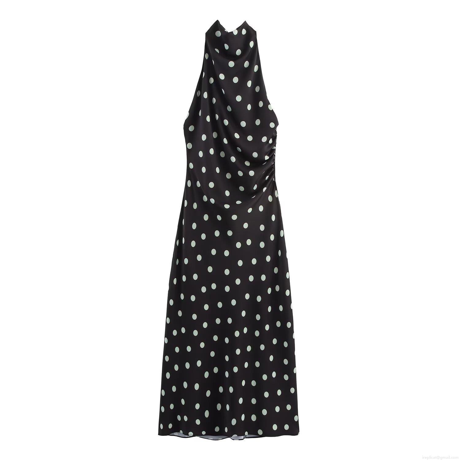 Women's Halter Maxi Dress Satin Spandex Polka Dot Moon Print V-Neck Sleeveless Slim Fit Sexy Elegant Dress For Party Evening Summer Vacation Women's Halter Maxi Dress Satin Spandex Polka Dot Moon Print V-Neck Sleeveless Slim Fit Sexy Elegant Dress For Party Evening Summer Vacation