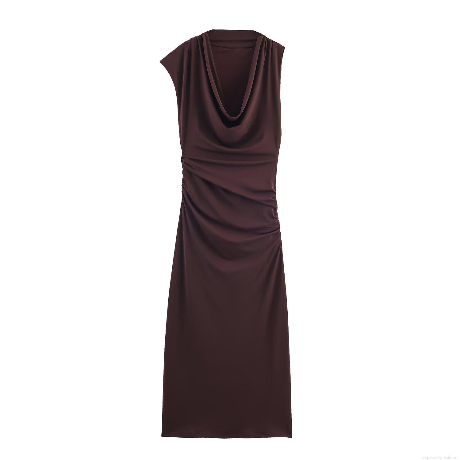 Women Sexy Ruched Midi Dress Cowl Neck Sleeveless Slim Fit Asymmetric Coffee Brown Cocktail Party Elegant Bodycon Dress For Date Night Nightclub Women Sexy Ruched Midi Dress Cowl Neck Sleeveless Slim Fit Asymmetric Coffee Brown Cocktail Party Elegant Bodycon Dress For Date Night Nightclub