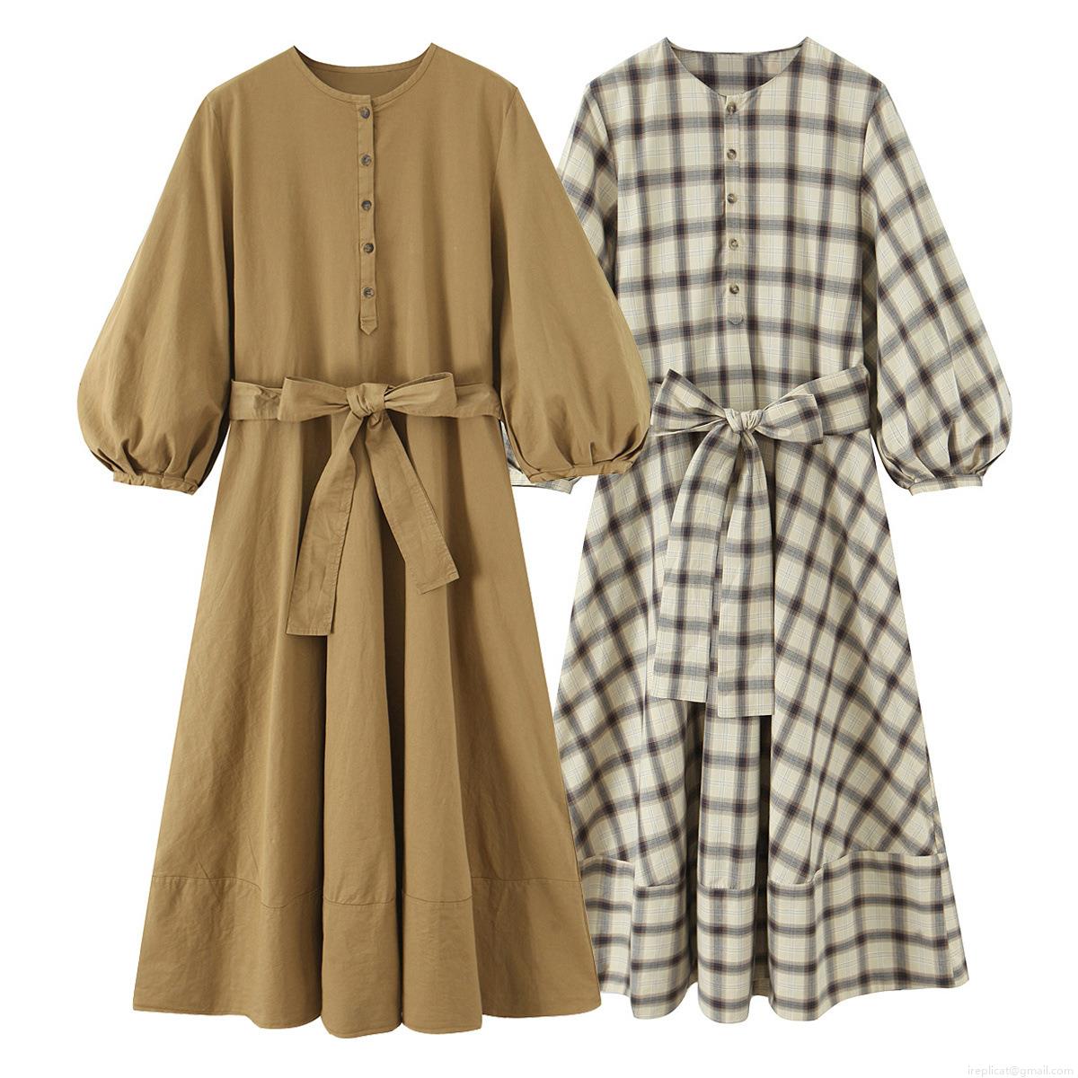 Women's Vintage Long Sleeve Shirt Dress With Belt Lantern Sleeve Round Neck Midi Plaid Camel Polyester Cotton Blend Dress For Autumn Daily Fashion Casual Loose Fit Dresses Women's Vintage Long Sleeve Shirt Dress With Belt Lantern Sleeve Round Neck Midi Plaid Camel Polyester Cotton Blend Dress For Autumn Daily Fashion Casual Loose Fit Dresses