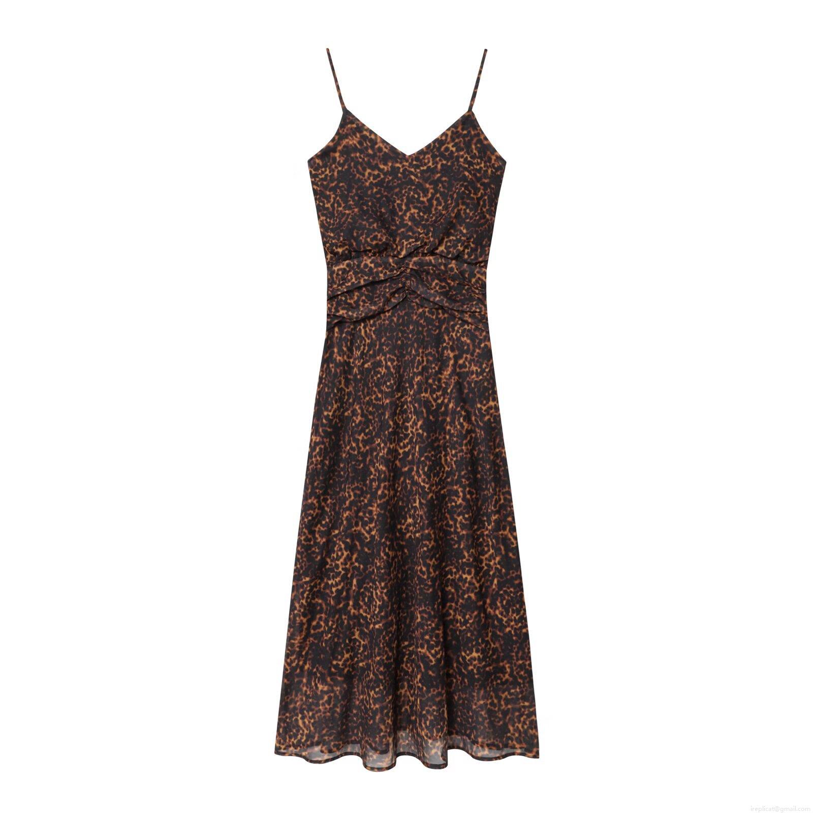 Women Sexy Leopard Print Midi Dress Adjustable Strap V-Neck Ruched Waist Backless Chiffon Polyester Spandex Slim Fit Sundress for Party Women Sexy Leopard Print Midi Dress Adjustable Strap V-Neck Ruched Waist Backless Chiffon Polyester Spandex Slim Fit Sundress for Party