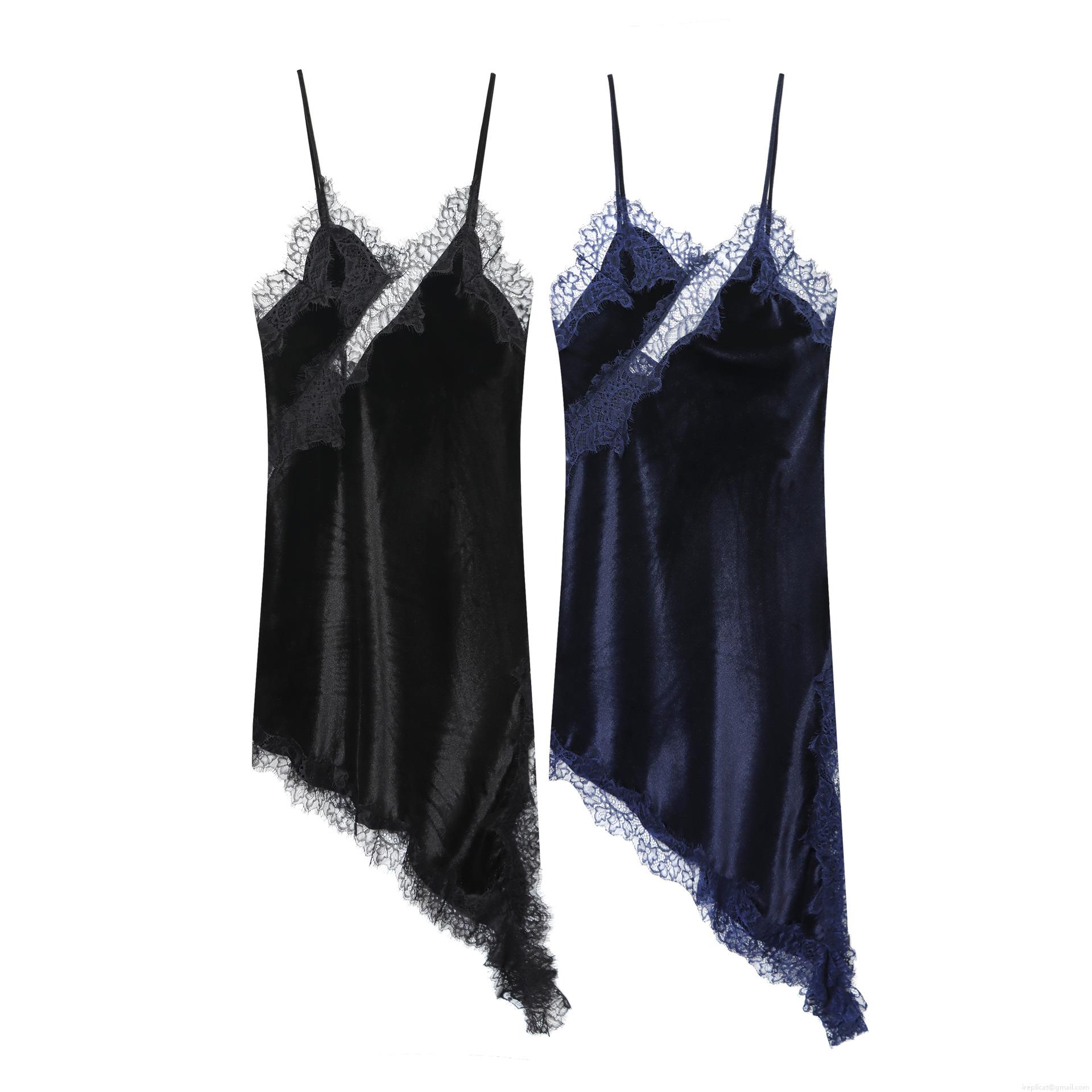 Women's Sexy Lace Velvet Sling Midi Dress Elegant V-Neck Asymmetric Hem Spaghetti Strap Party Nightgown Sleeveless Bodycon Dresses Women's Sexy Lace Velvet Sling Midi Dress Elegant V-Neck Asymmetric Hem Spaghetti Strap Party Nightgown Sleeveless Bodycon Dresses