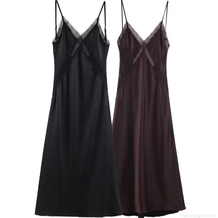 Women's Sexy V-Neck Lace Trim Satin Slip Dress Elegant Sleeveless Backless Maxi Dresses For Evening Party Club Nightwear Women's Sexy V-Neck Lace Trim Satin Slip Dress Elegant Sleeveless Backless Maxi Dresses For Evening Party Club Nightwear