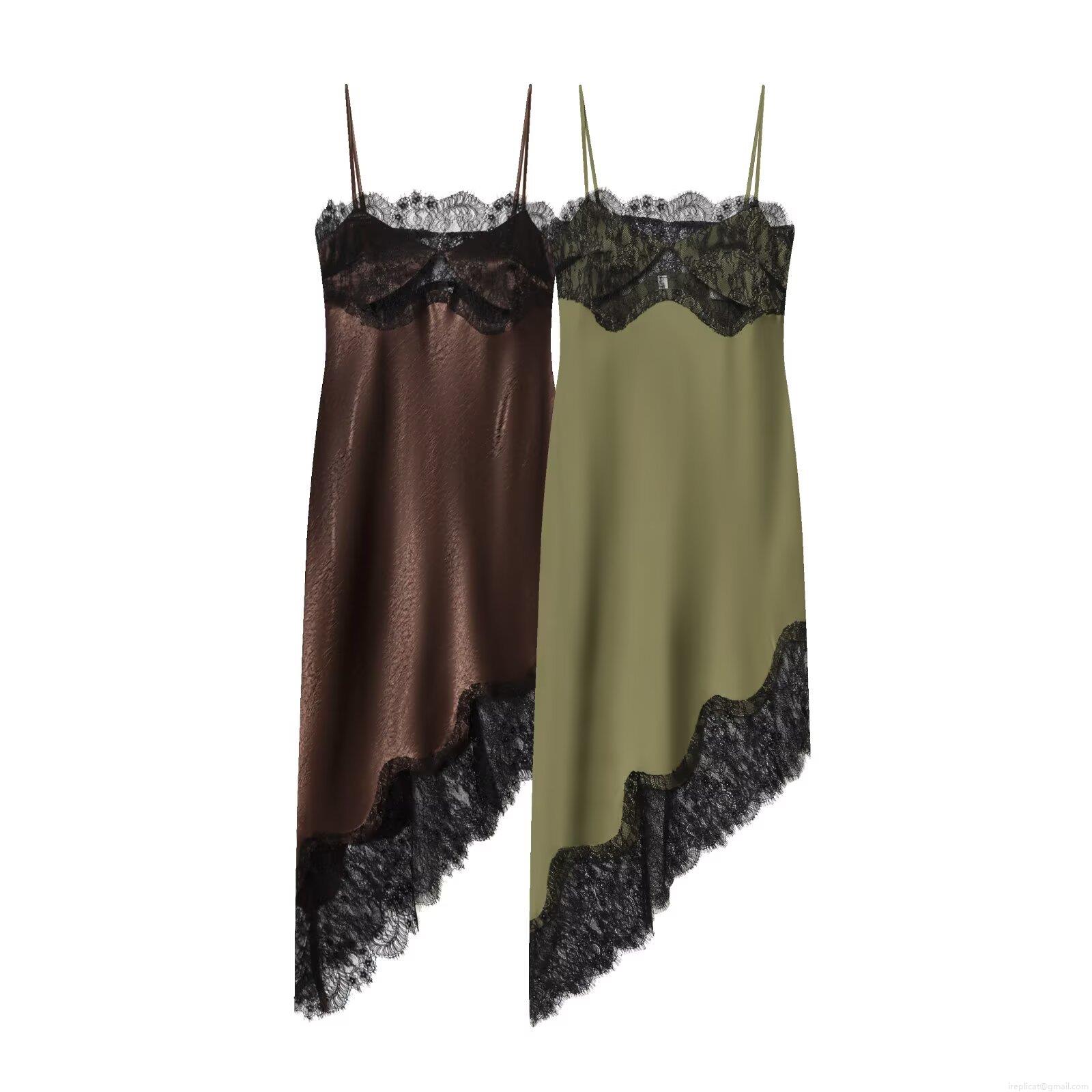 Women's Sexy Satin Lace Asymmetric Slip Dress Elegant Spaghetti Strap V-Neck Bodycon Midi Dress For Party Club Evening Wear Women's Sexy Satin Lace Asymmetric Slip Dress Elegant Spaghetti Strap V-Neck Bodycon Midi Dress For Party Club Evening Wear