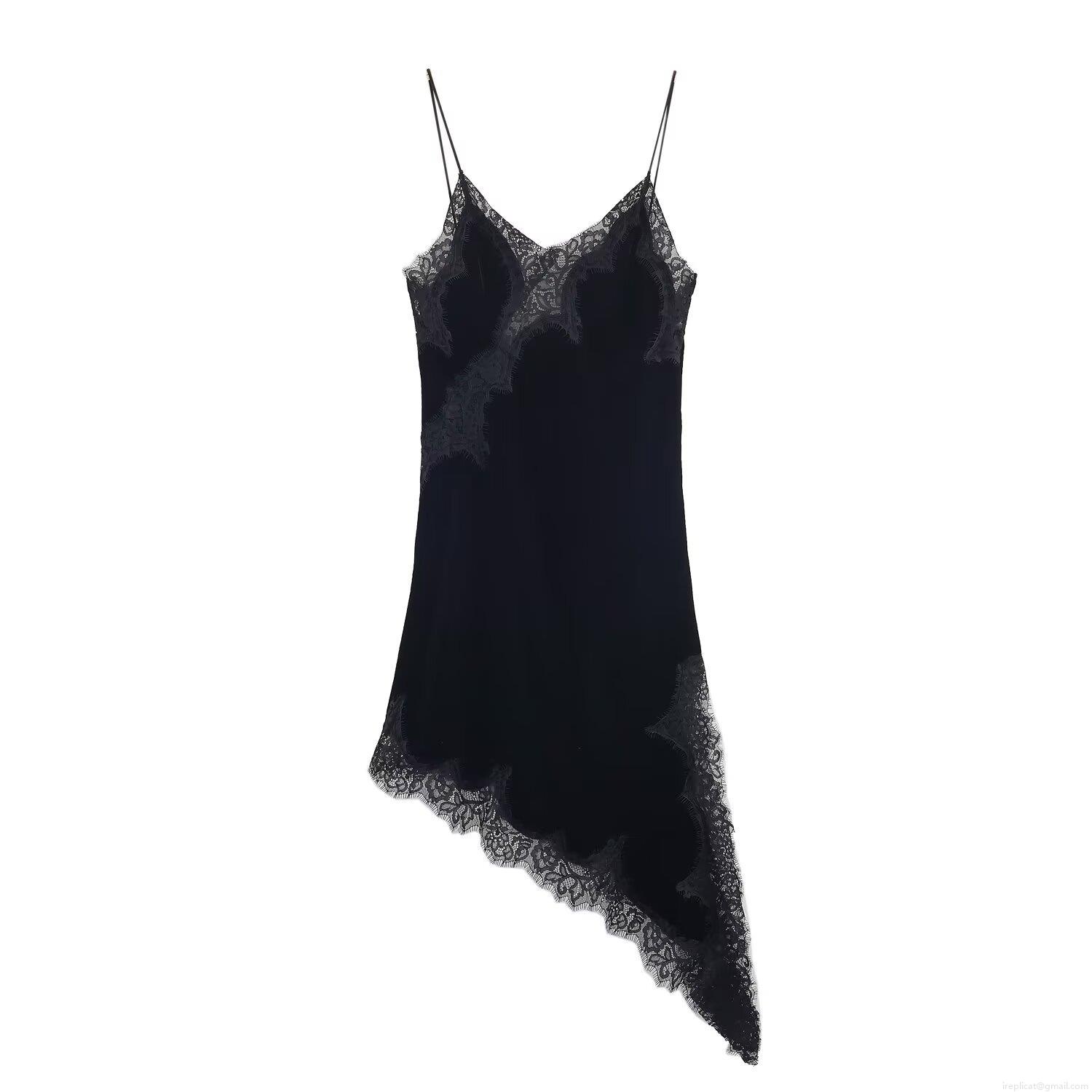 Sexy Backless Lace Patchwork Velvet Cami Dress Women Elegant Asymmetric Hem Spaghetti Strap Midi Dress For Party Club Night Out Sexy Backless Lace Patchwork Velvet Cami Dress Women Elegant Asymmetric Hem Spaghetti Strap Midi Dress For Party Club Night Out