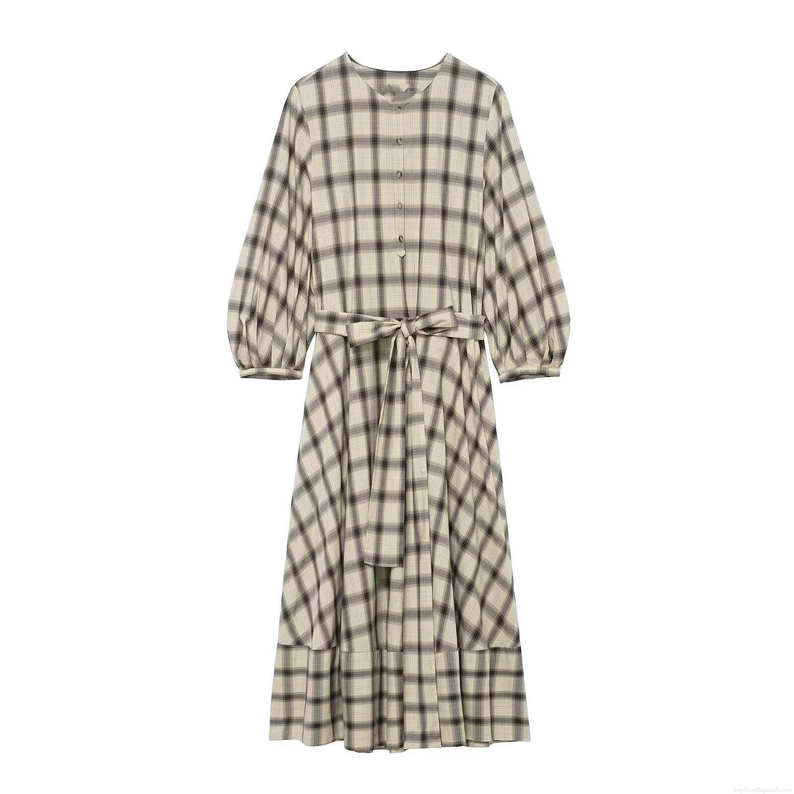 Retro Plaid Midi Dress For Women Casual Elastic Polyester Spandex Shirt Dress With Lantern Sleeve And Tie Waist Long Sleeve Button Down A-Line Dress Retro Plaid Midi Dress For Women Casual Elastic Polyester Spandex Shirt Dress With Lantern Sleeve And Tie Waist Long Sleeve Button Down A-Line Dress