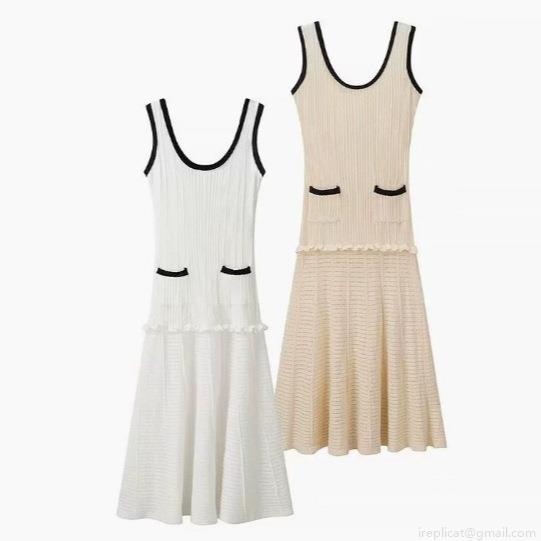 Women's Elegant Contrast Trim Knit Vest Dress Sleeveless U-Neck Midi A-Line Dress Solid Crochet Hem Bodycon Party Summer Beach Clubwear Dress Women's Elegant Contrast Trim Knit Vest Dress Sleeveless U-Neck Midi A-Line Dress Solid Crochet Hem Bodycon Party Summer Beach Clubwear Dress